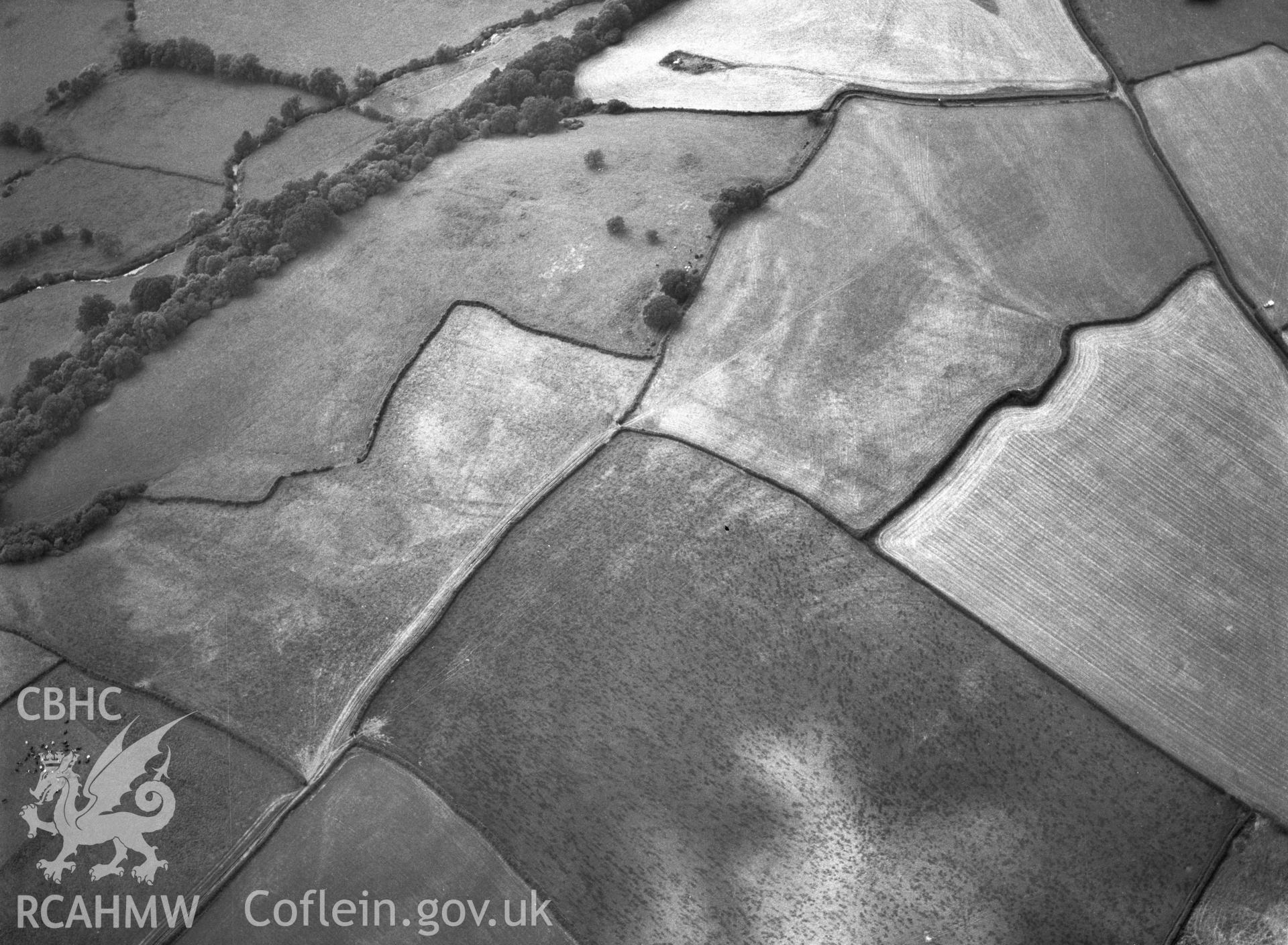 RCAHMW black and white oblique aerial photograph of  Graig Olway Farm cropmarks