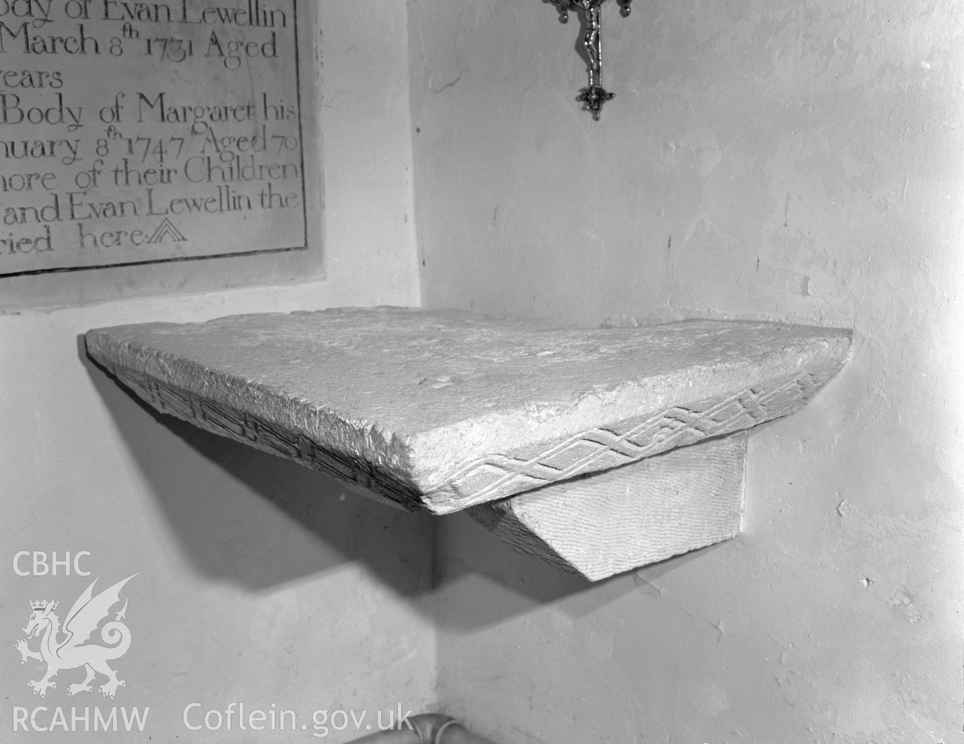 Interior view of St David's Church showing altar stone,  taken 17.11.65.