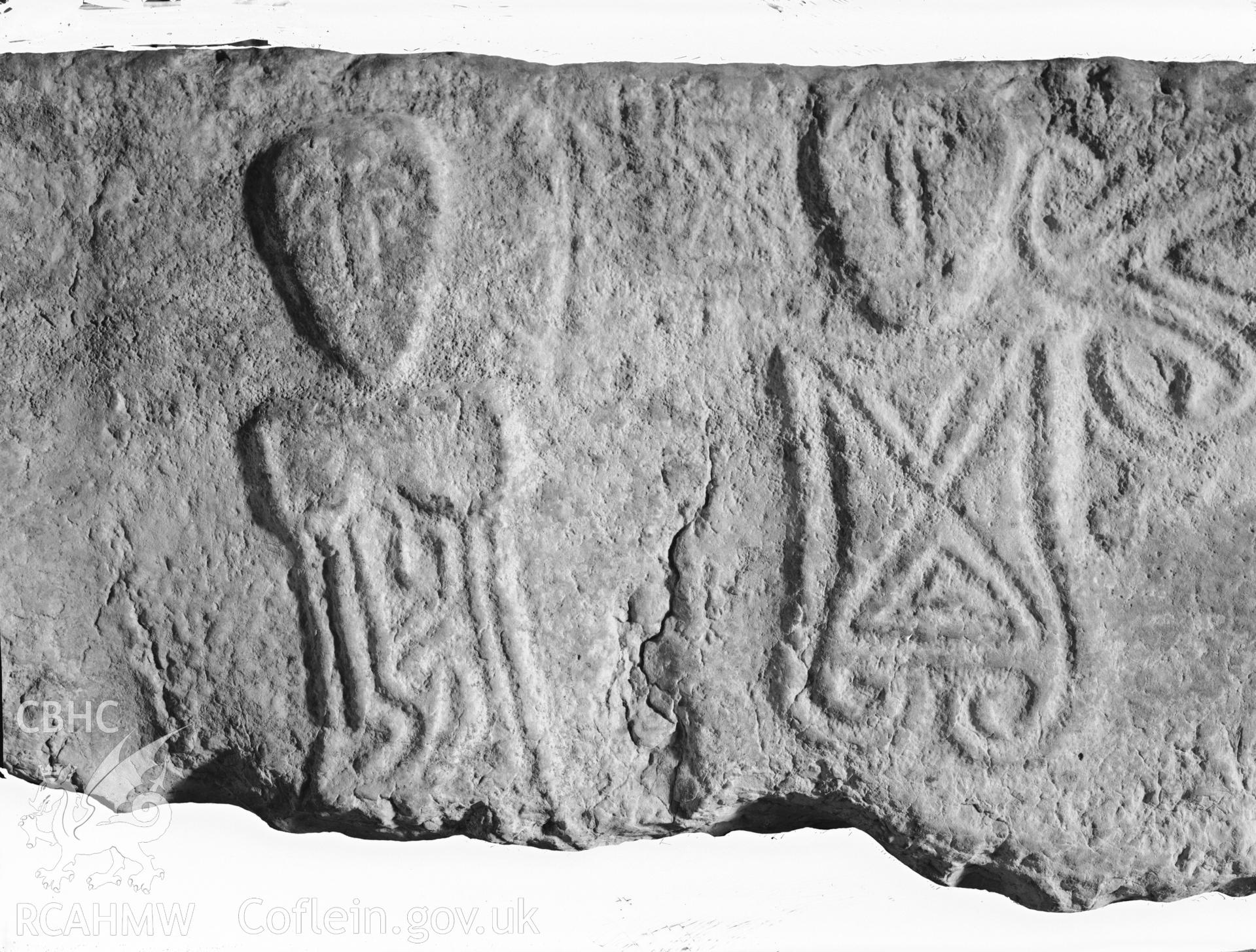 Detail view of the inscribed stone in the church.