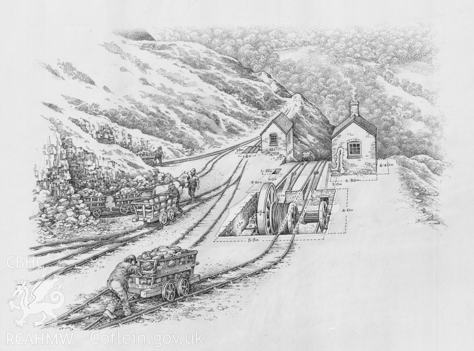 Drawing showing 'Reconstruction of the Cwm Quarry Incline brake engine': Figure 55.