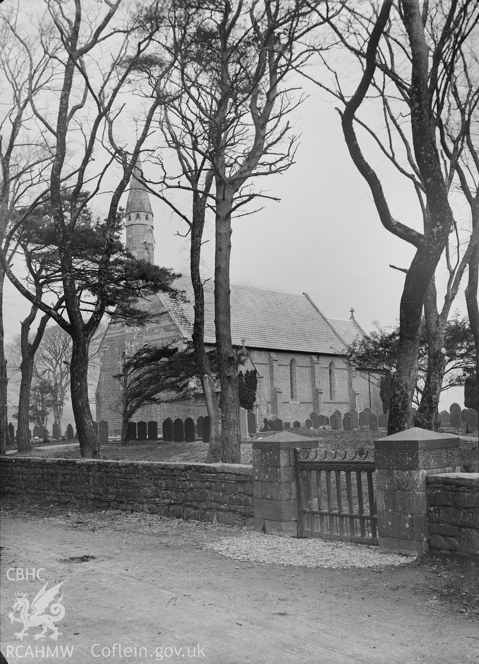 Black and white image dating from c.1910 showing All Saints Church, Llangorwen,  taken by Emile T. Evans.