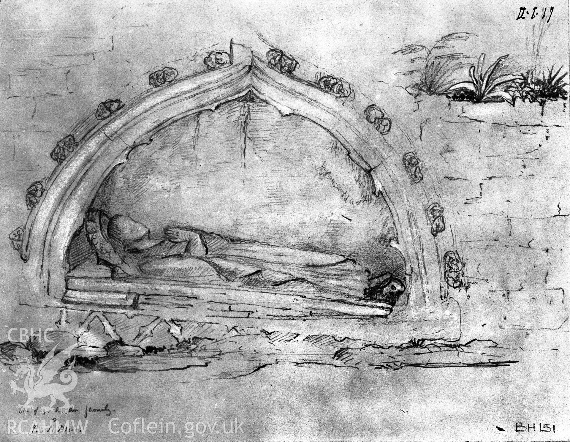 St David's Cathedral - charcoal sketch of  tomb .