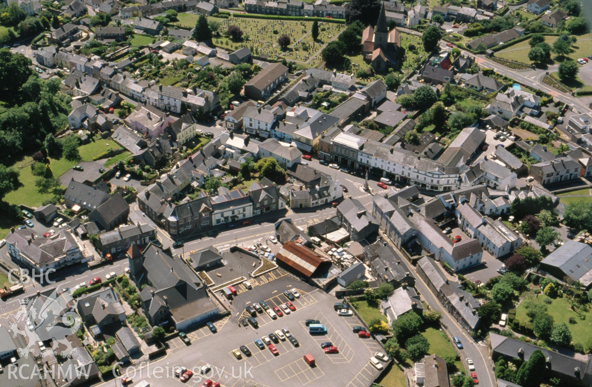 Aerial view of Crickhowell Town Centre,  taken by T.G. Driver, 2001.