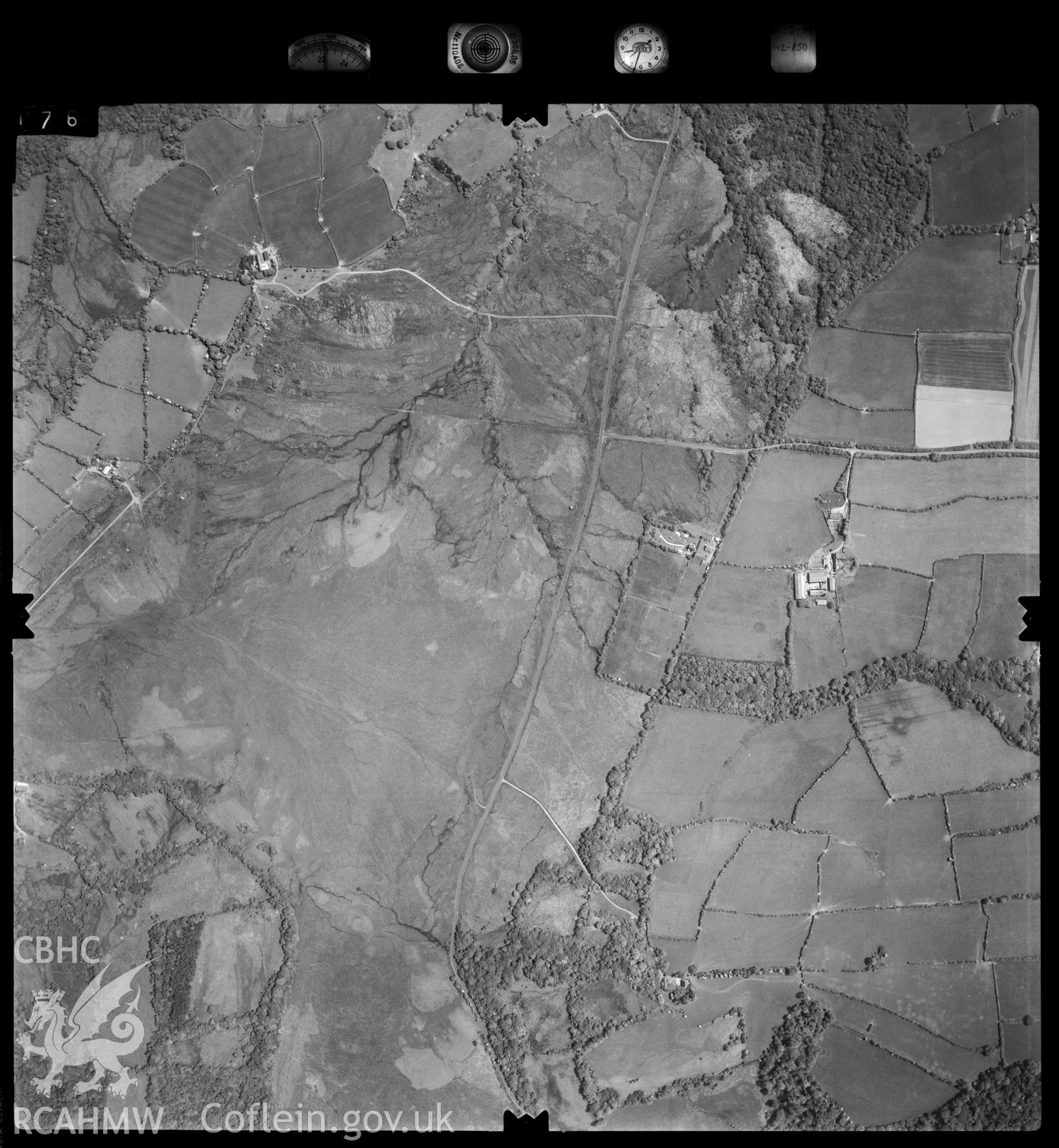 Digitized copy of an aerial photograph showing the area around Pengwern Common, Gower, taken by Ordnance Survey, 1992.