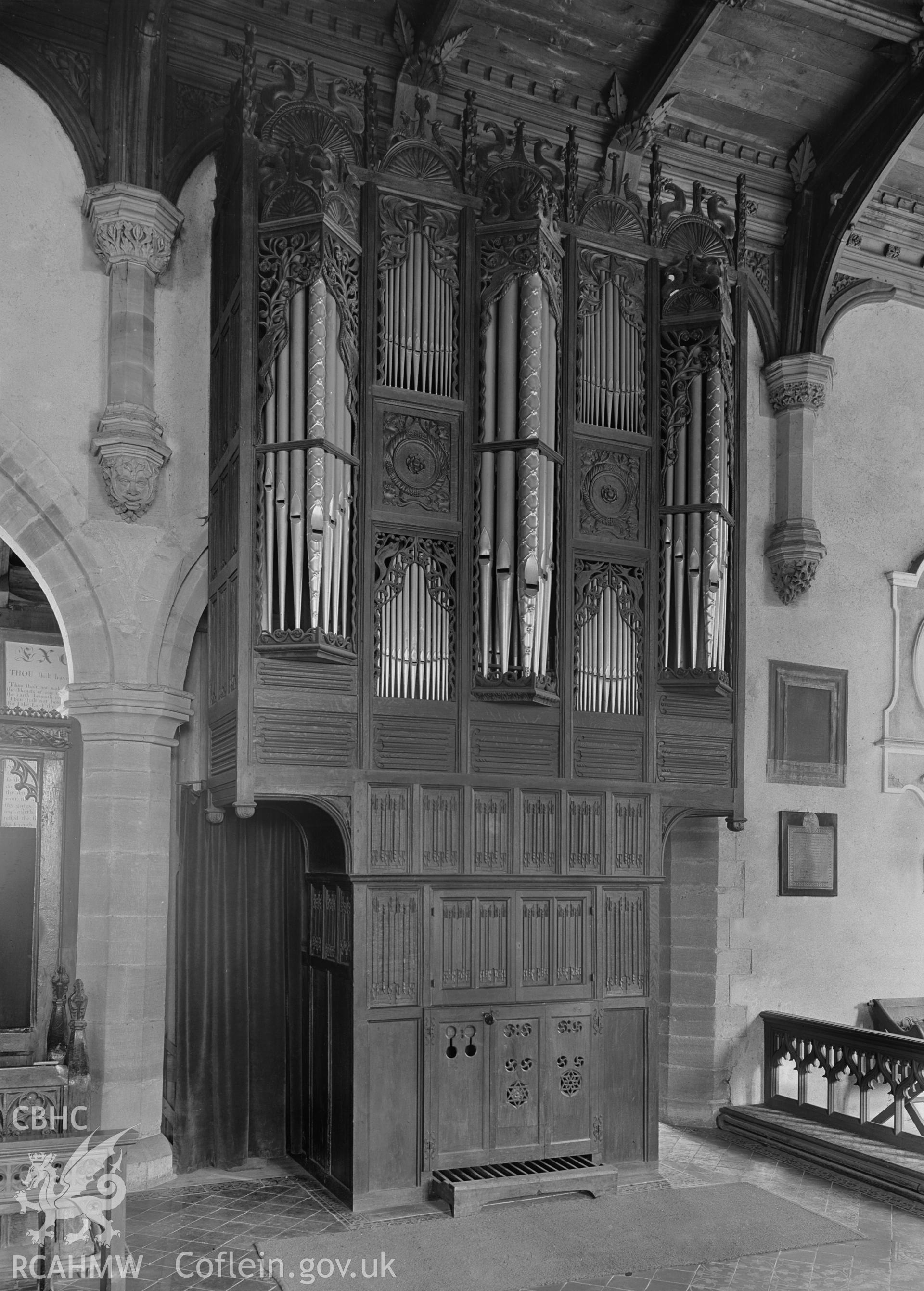 The organ at St Stephen's Church, Old Radnor, taken by B.C. Clayton, c.1929.