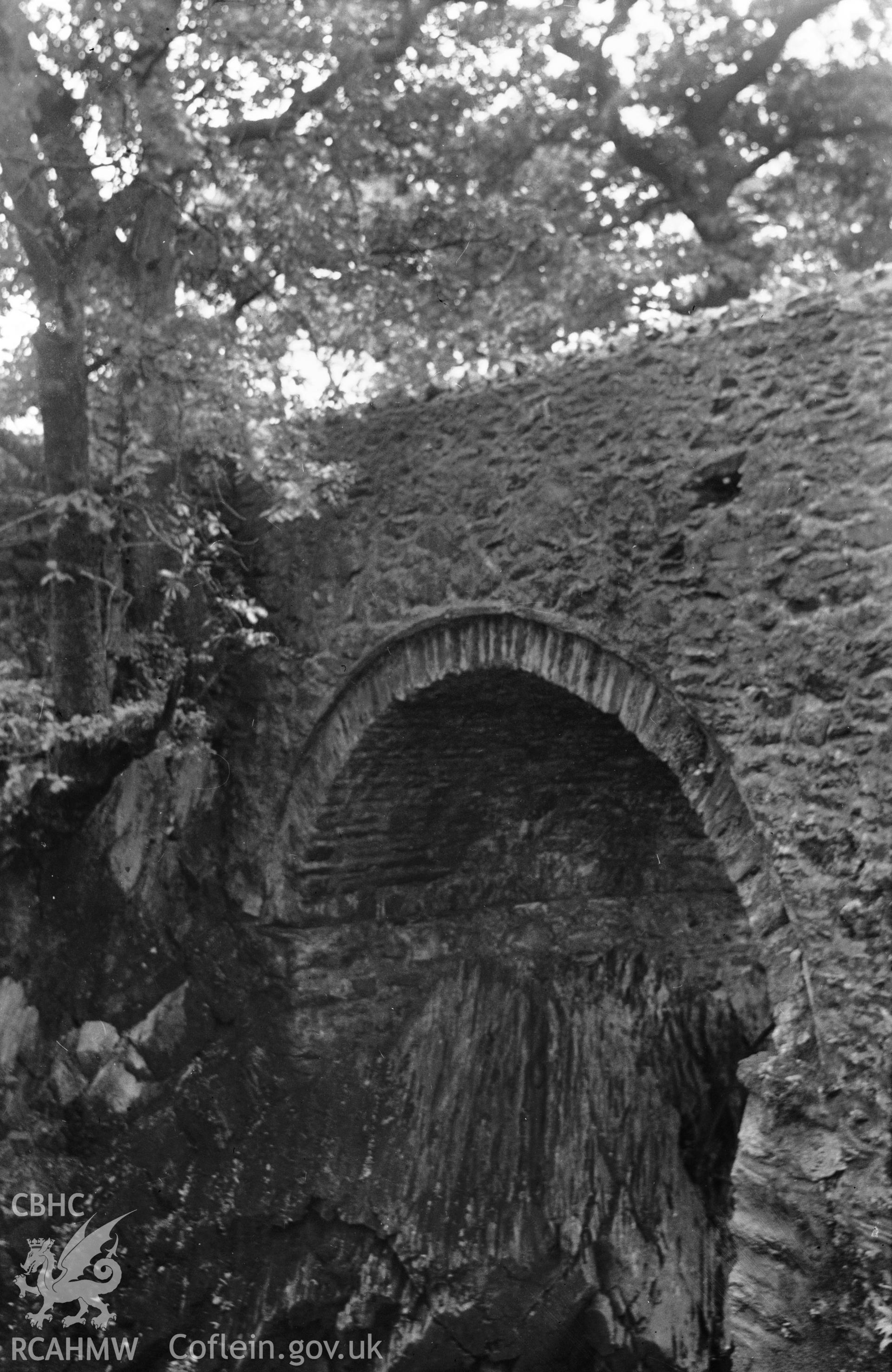 View of single arch bridge from below, Hen Bont, Llandegai.