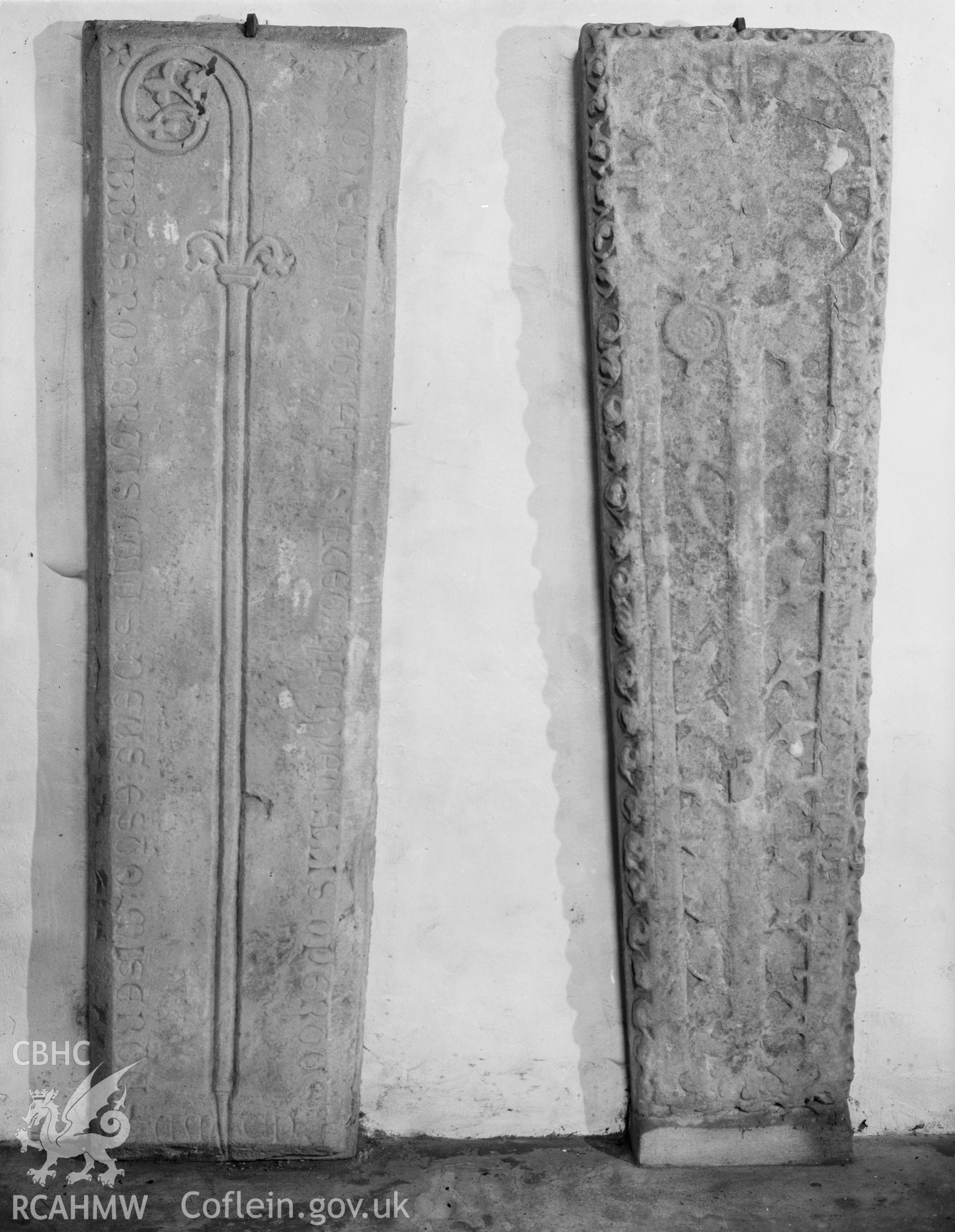 View of inscribed stone cross at Margam Abbey, Port Talbot, taken 18.11.65 .