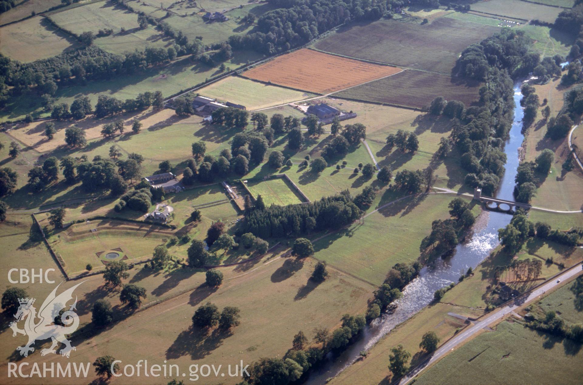 Slide of RCAHMW colour oblique aerial photograph of Glanusk, taken by C.R. Musson, 7/8/1990.