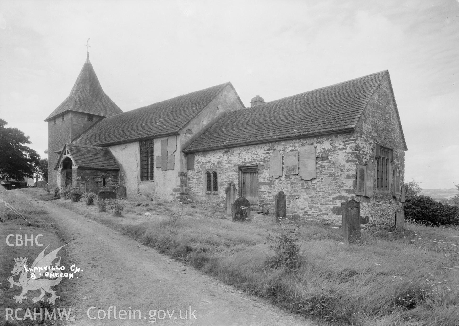 Exterior view of Llanfilo Church, Brecon. taken by W A Call 1931.