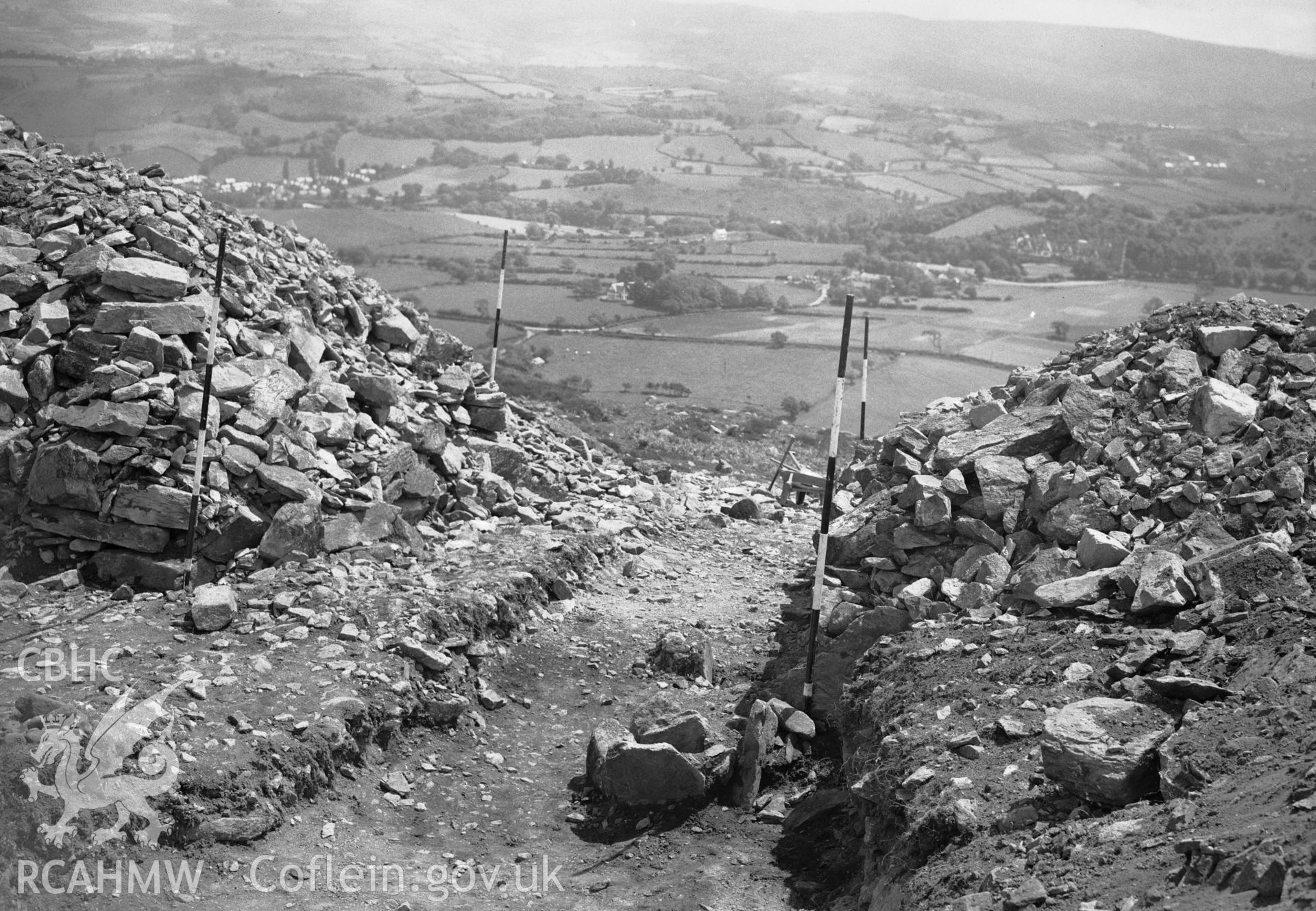 View of excavation (no.12 Hut C)  at Conway  Mountain taken 17.10.1951.