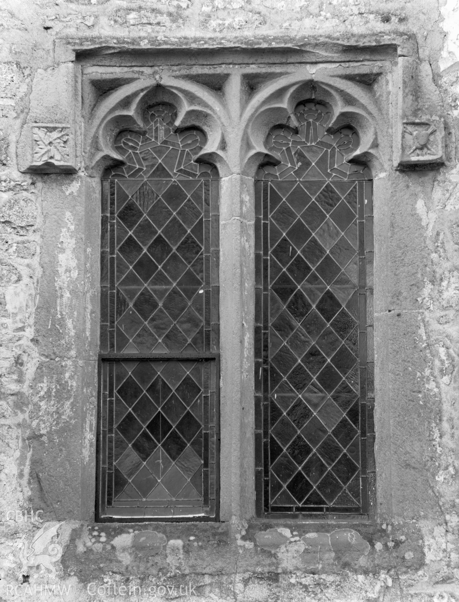 View of window at St Michael's Church, Llanmihangel taken 07.04.65.