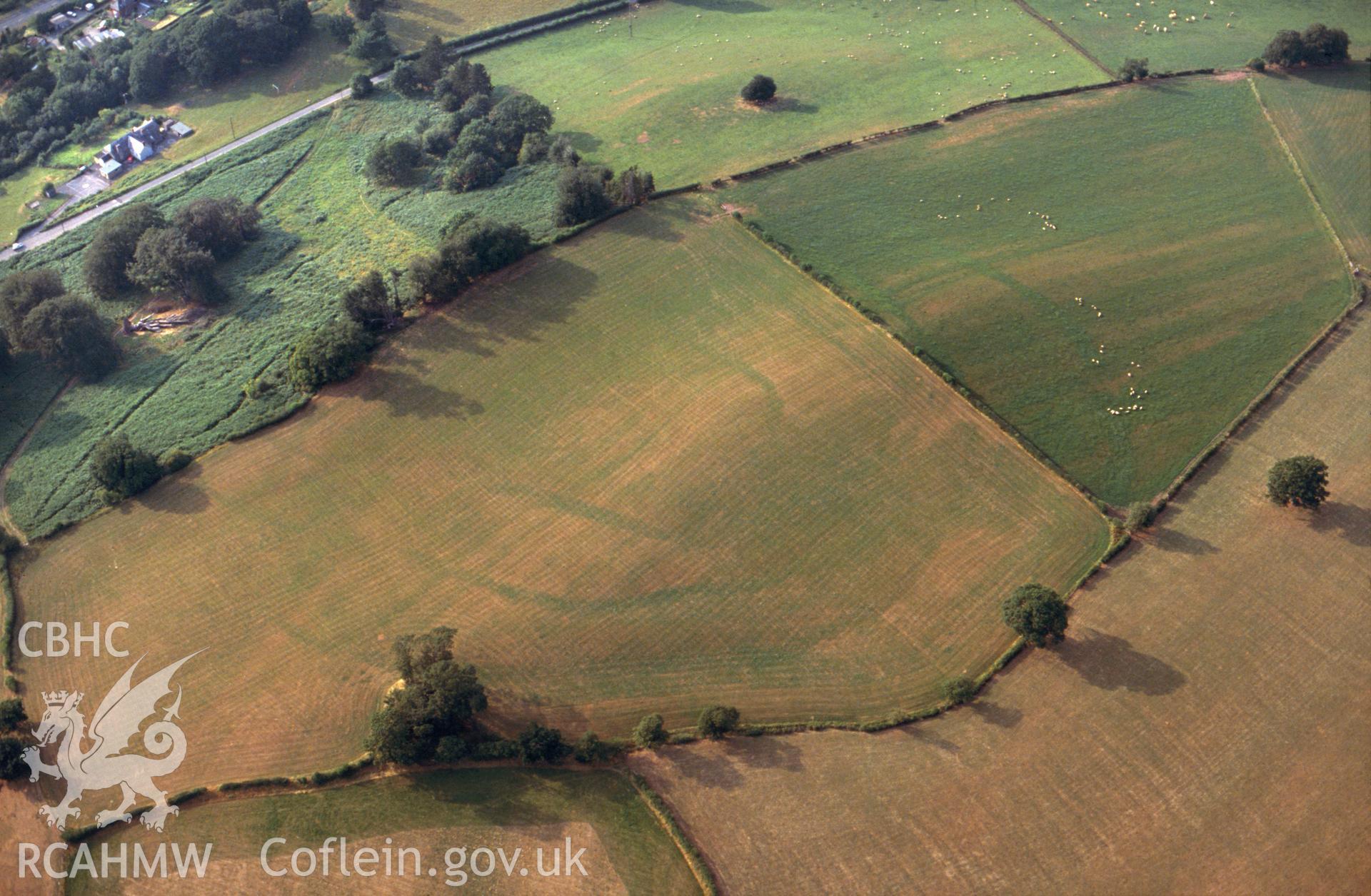 Slide of RCAHMW colour oblique aerial photograph of Coed y Polyn, taken by C.R. Musson, 3/8/1990.