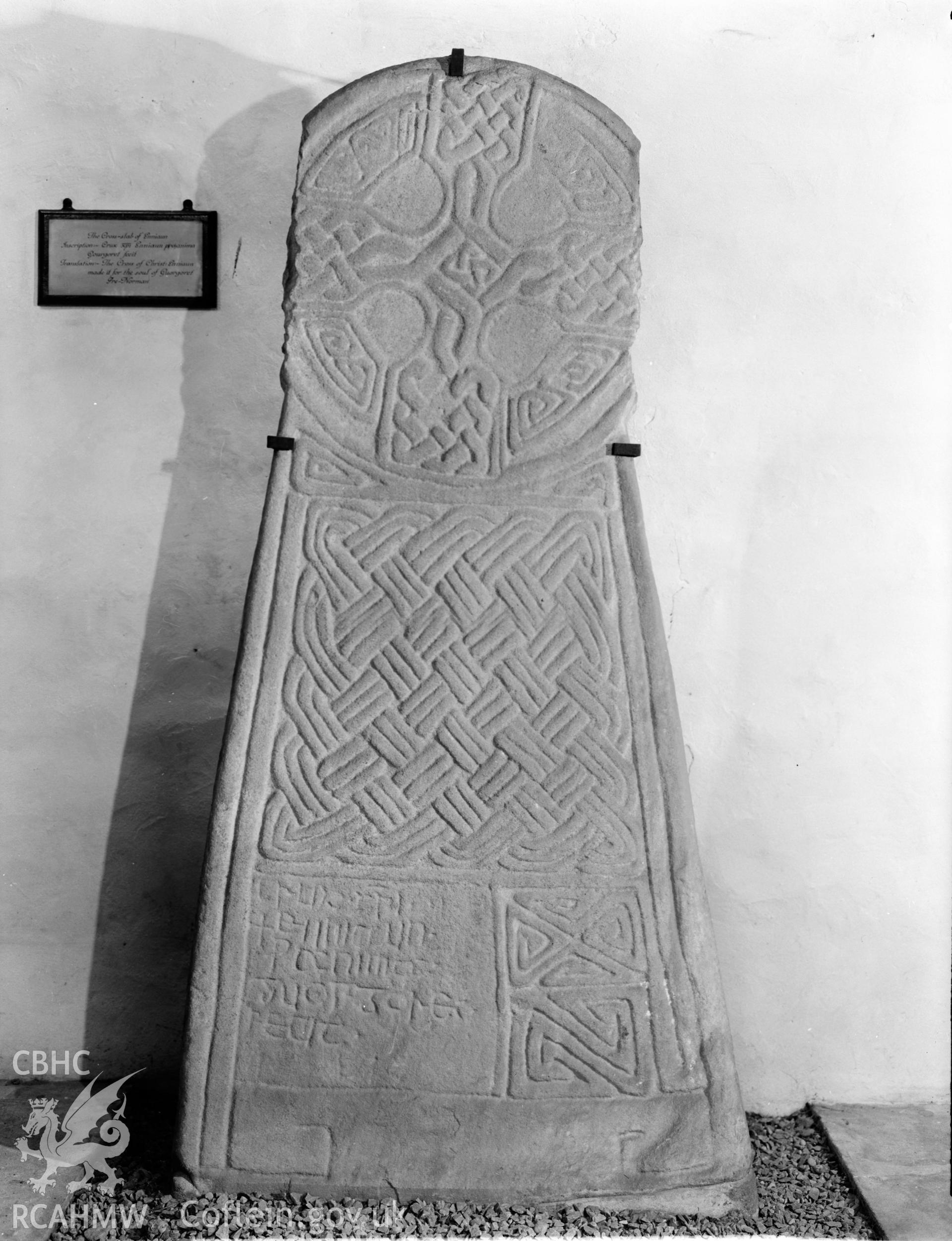 View of inscribed stone cross at Margam Abbey, Port Talbot, taken 18.11.65 .