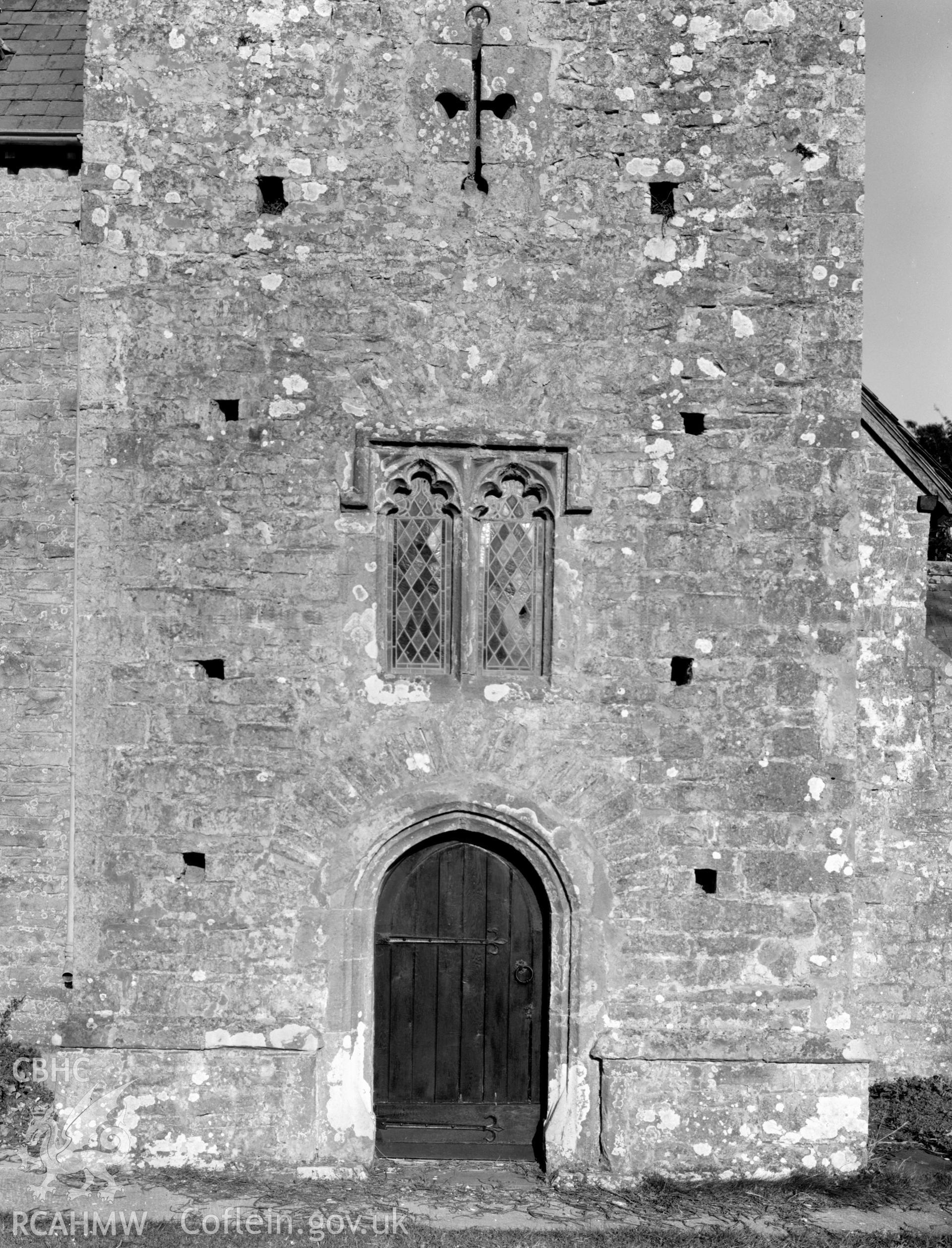 View of the entrance door to the tower at St Michael's Church Llanmihangel taken 07.04.65.