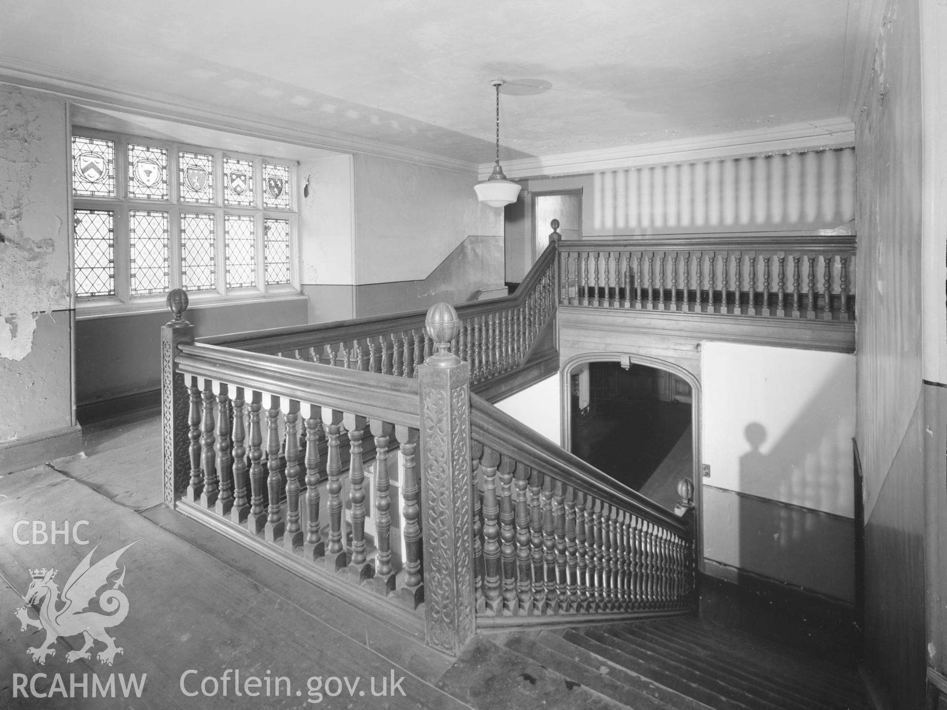 Interior view of Aberpergwn House showing staircase from the landing, taken 13.08.65.