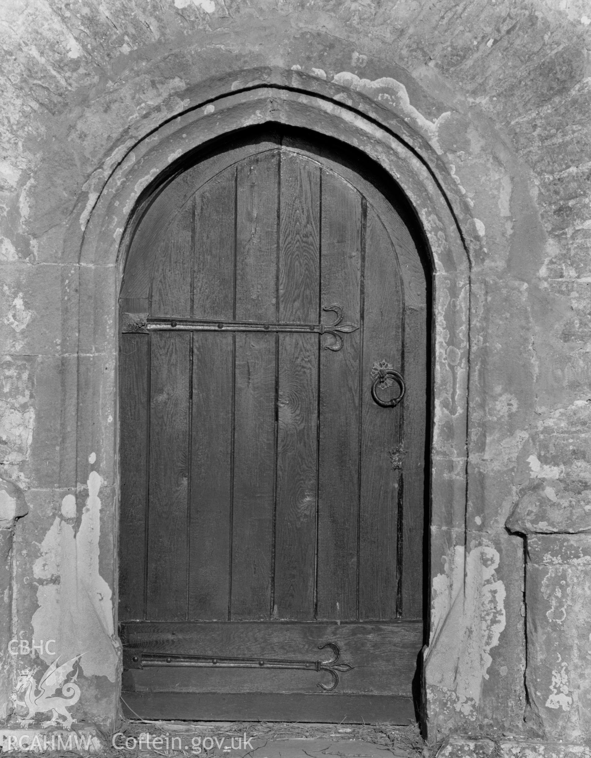 View of door at St Michael's Church, Llanmihangel taken 07.04.65.