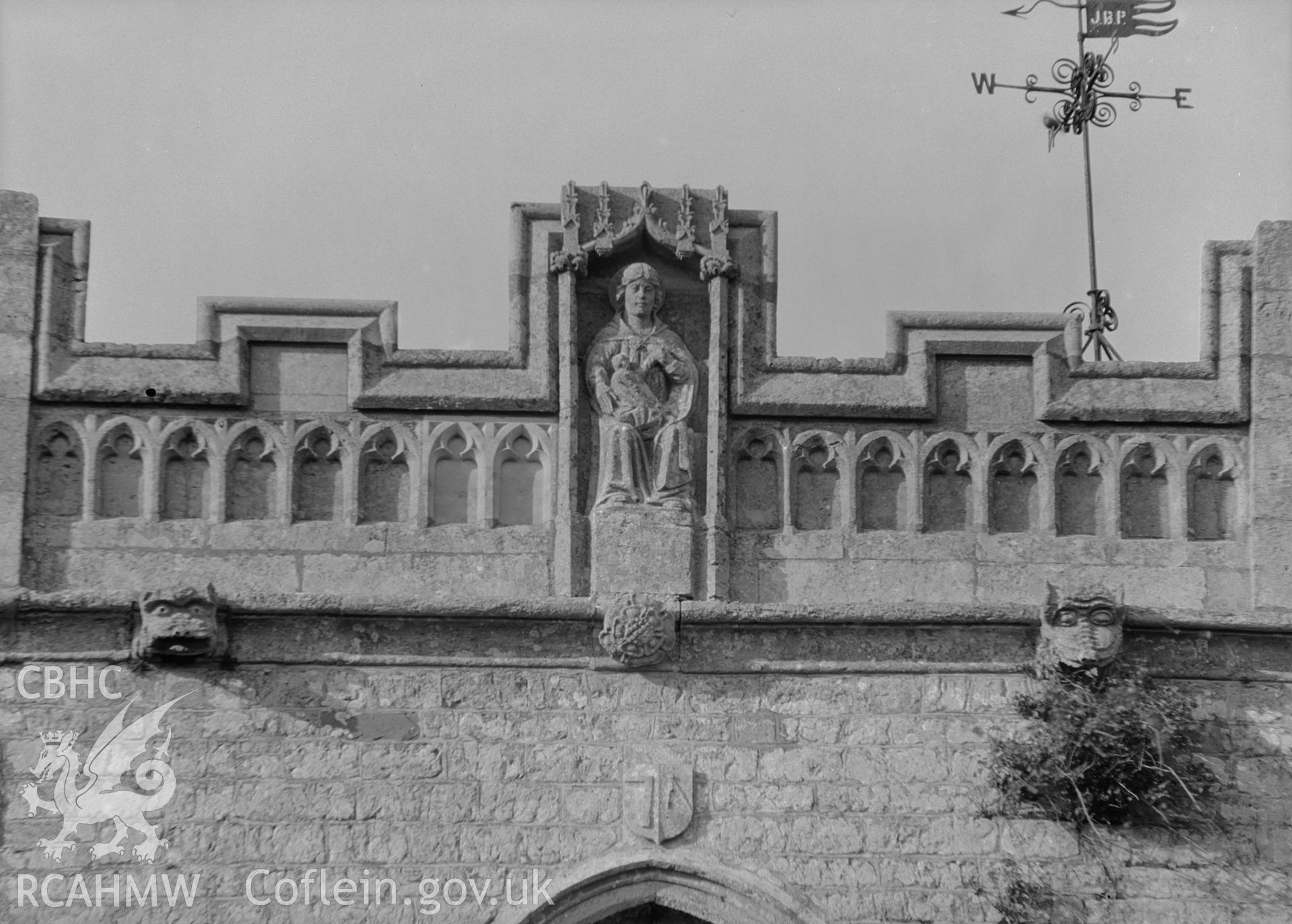 Battlement decoration on the tower at St Bride's Church, taken by Clayton.