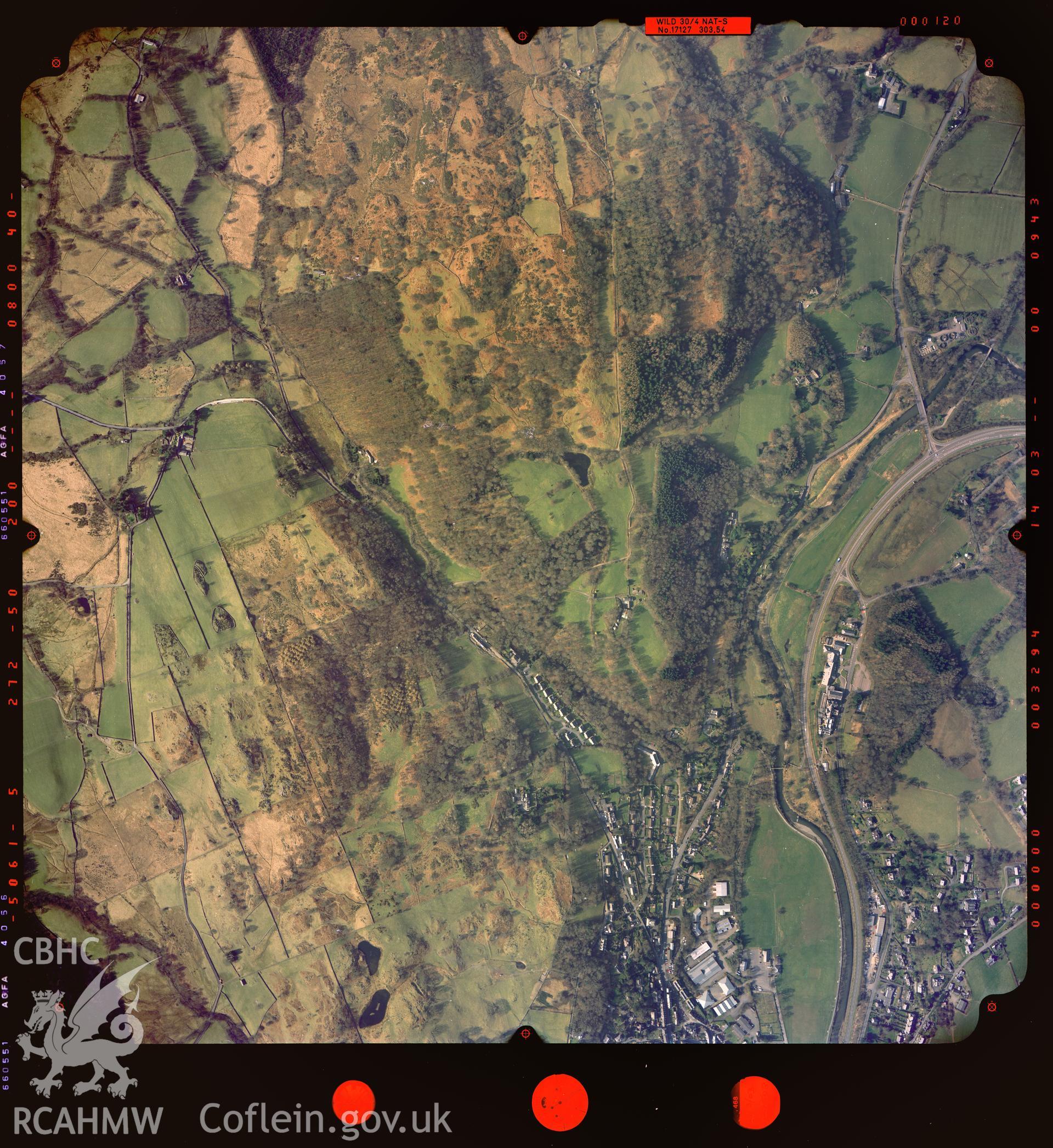 Digitized copy of a colour aerial photograph showing an area to the west of Dolgellau, taken by Ordnance Survey, 2003.