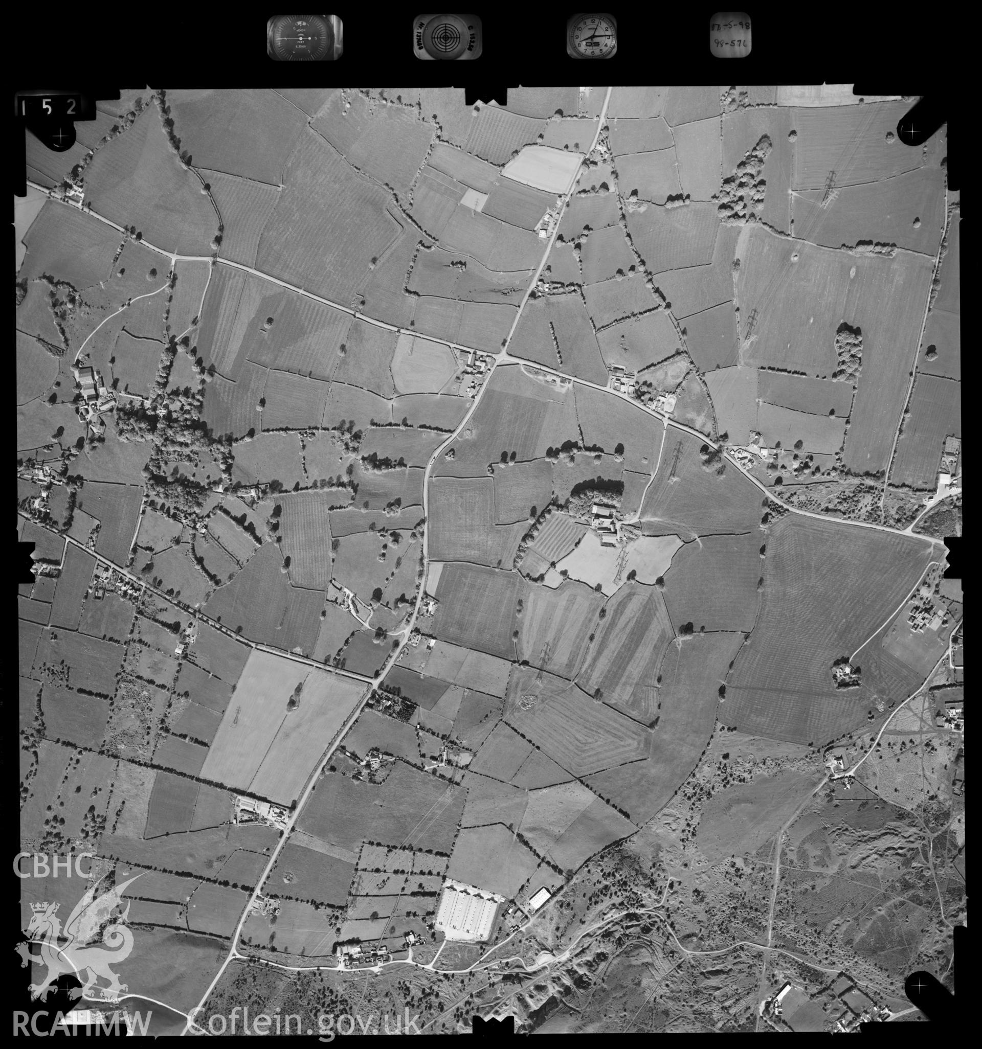 Digitized copy of an aerial photograph showing Pentre Halkyn. SJ1872.area, taken by Ordnance Survey, 1998.