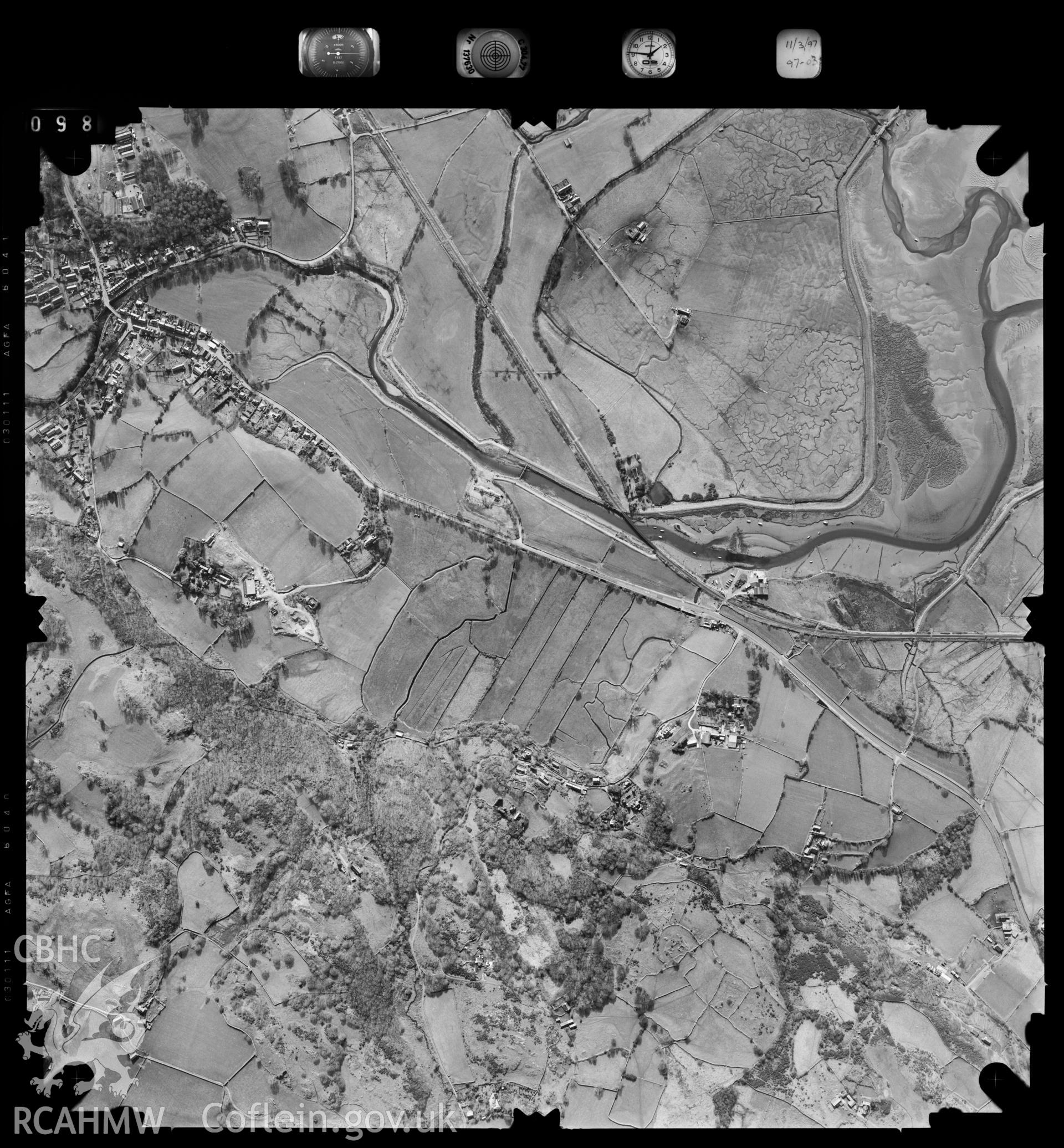 Digitized copy of an aerial photograph showing the Llanbedr area, taken by Ordnance Survey, 1997.