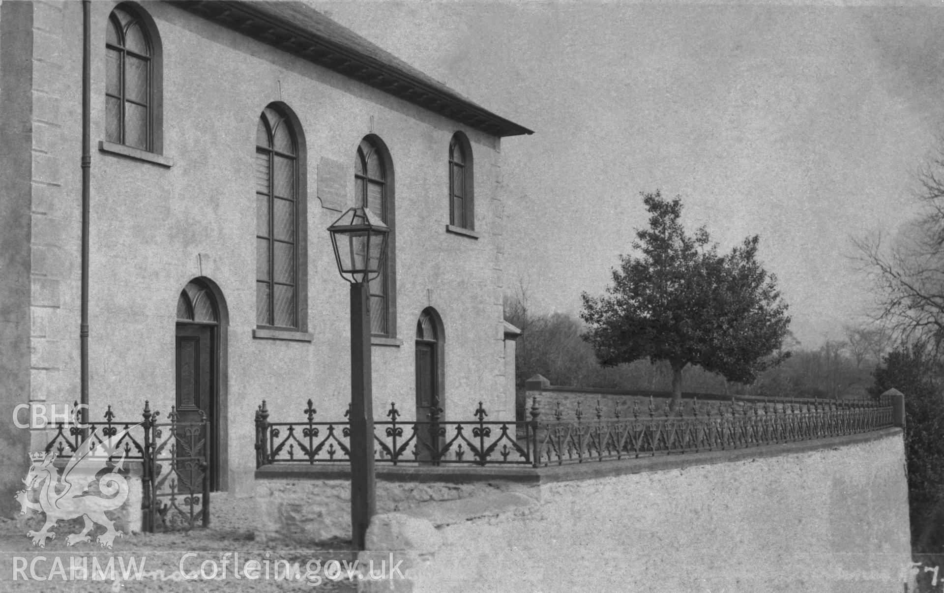 Esgairnant Chapel, Caio;  B&W print copied from an undated postcard loaned for copying by Thomas Lloyd.  Copy negative held.