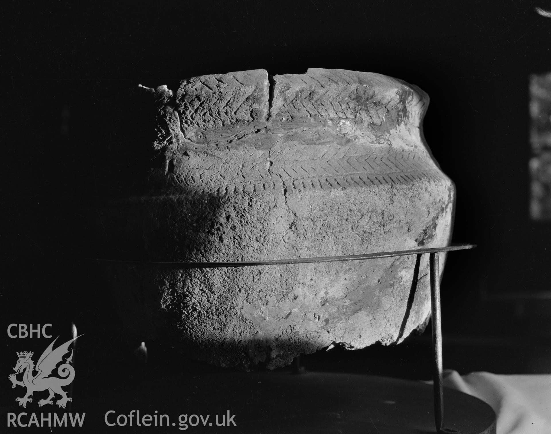 View of urn found at Glynllifon, Llandwrog taken 05.09.1953.