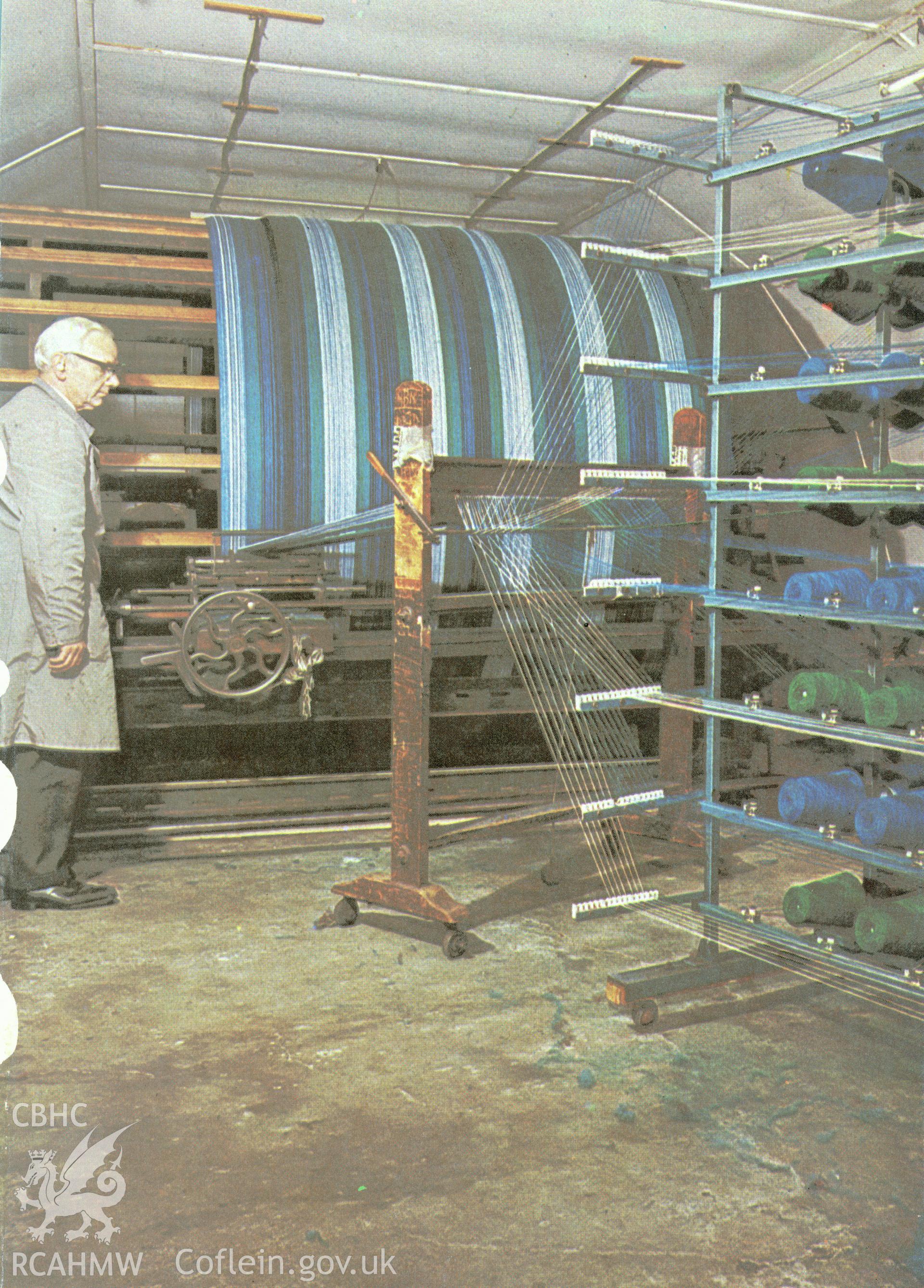 Interior view showing the warping machine at Cambrian Wool Factory.