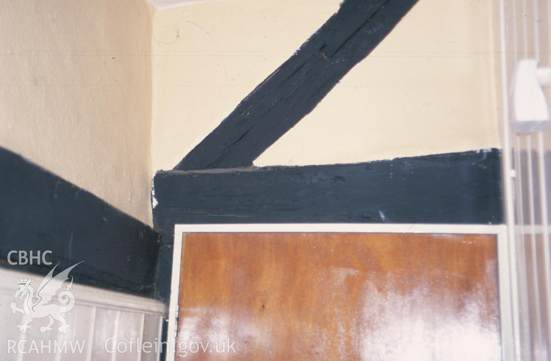 Interior view showing truss and wall-plate at first floor of cross-wing.