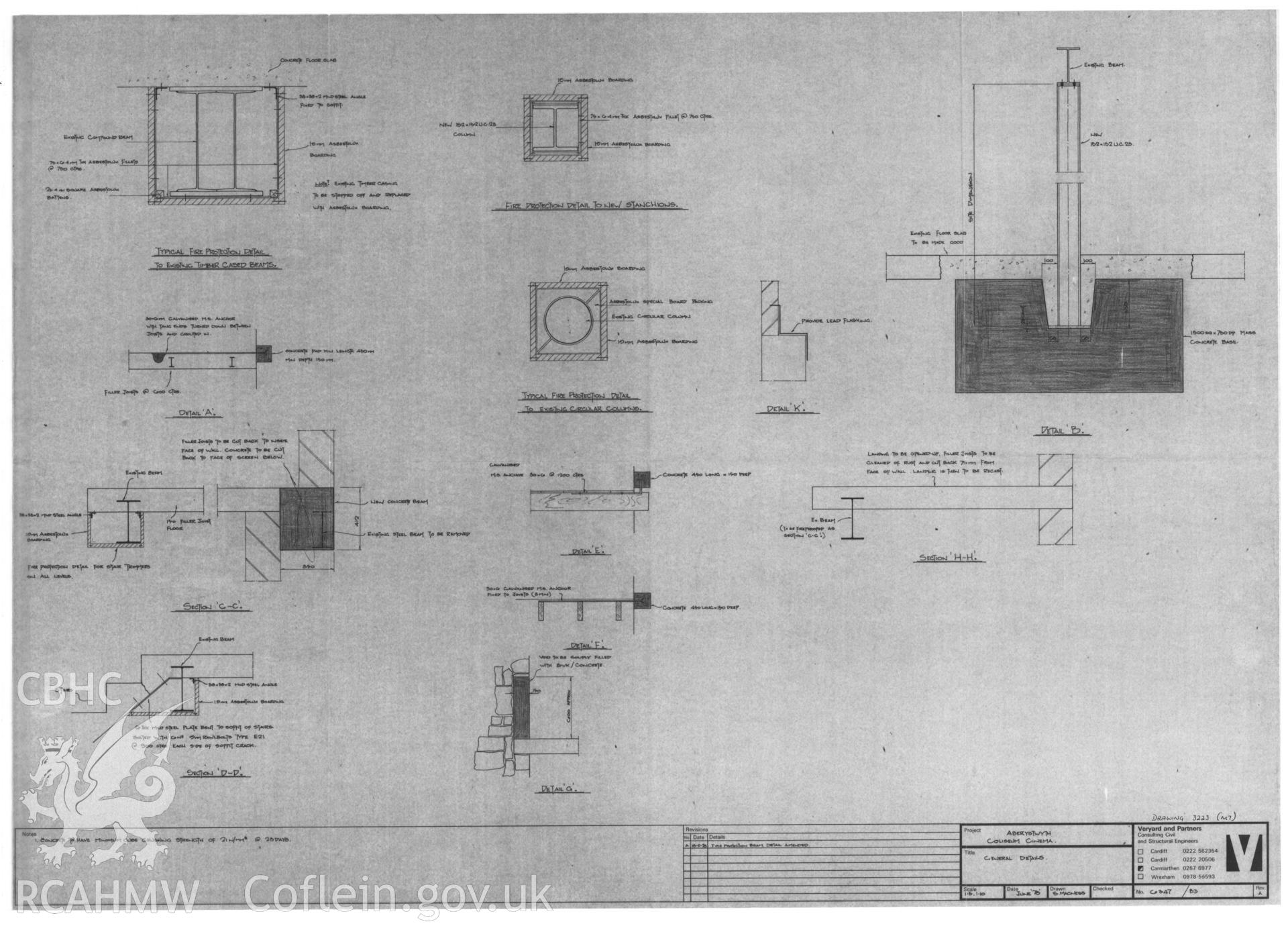 Copy of a non RCAHMW drawing showing general detail at Coliseum Cinema, Aberystwyth, received in the course of threatened buildings case ref no M/DES/B/CD/79/01
