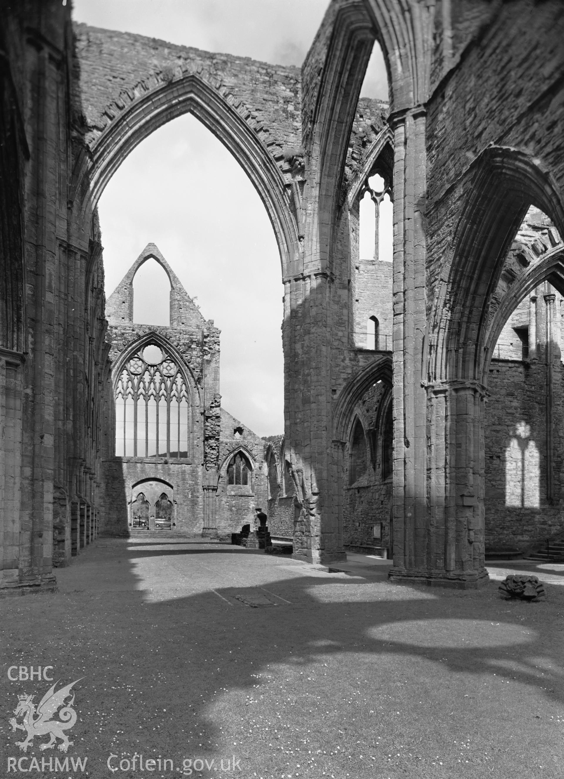 D.O.E. black and white negative of Tintern Abbey: interior view, showing the Nave.