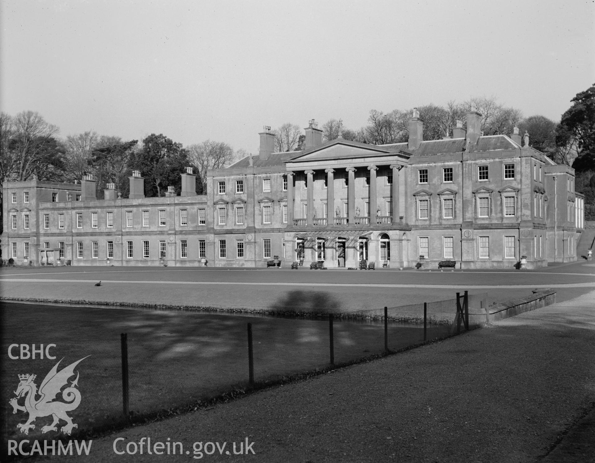 View of front elevation of Glynllifon, Llandwrog taken 05.09.1953.