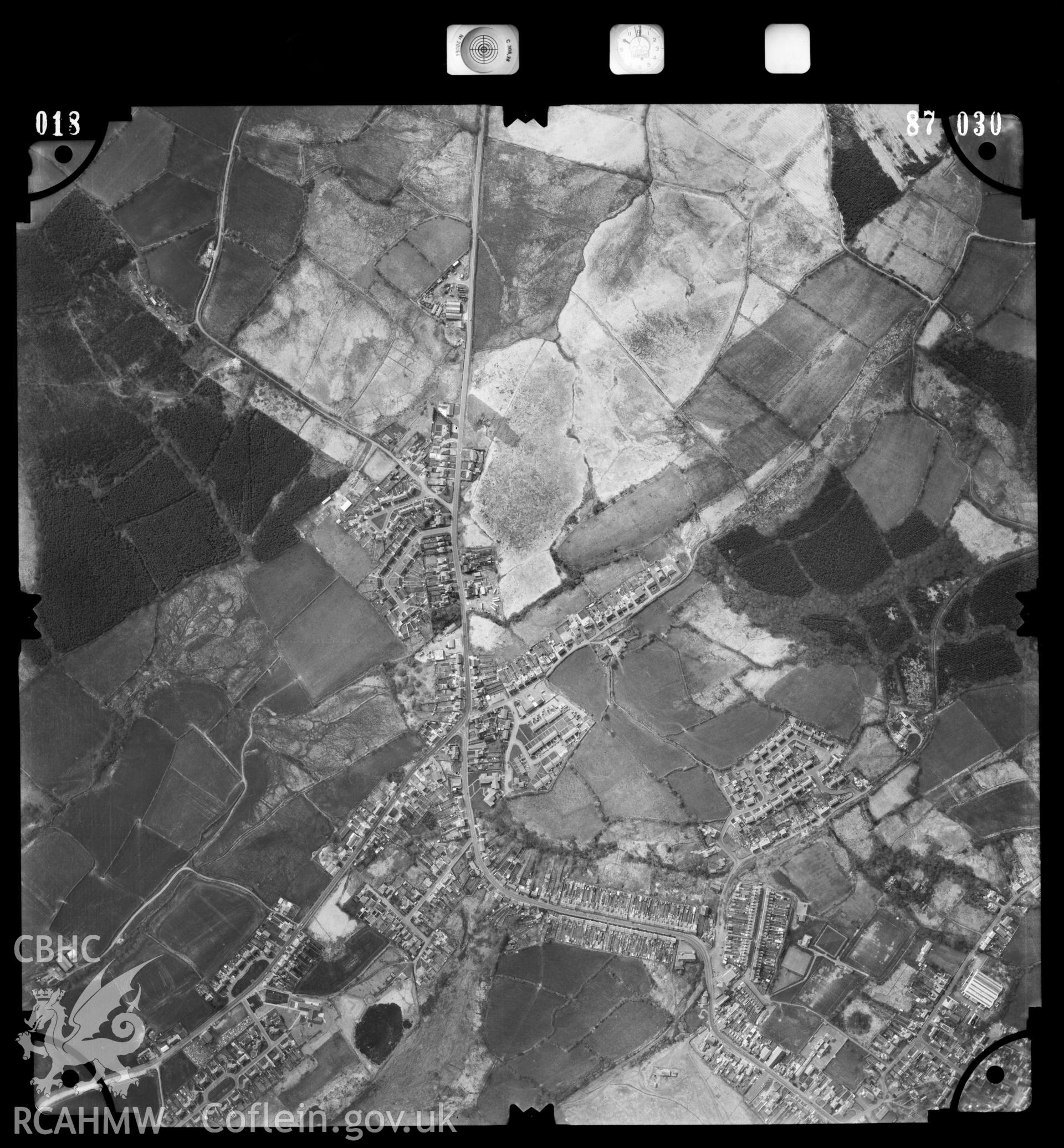 Digitized copy of an aerial photograph showing the Tumble area, taken by Ordnance Survey, 1987.