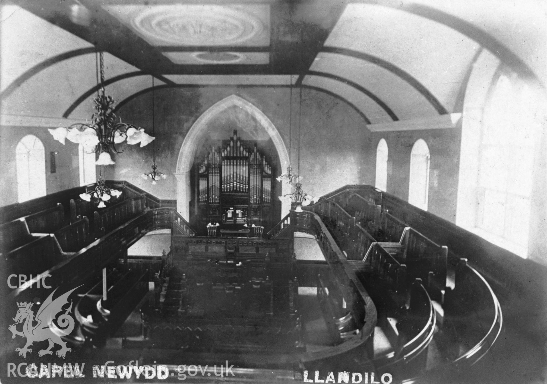 Capel Newydd, Llandeilo;  B&W print copied from an undated postcard loaned for copying by Thomas Lloyd.  Copy negative held.