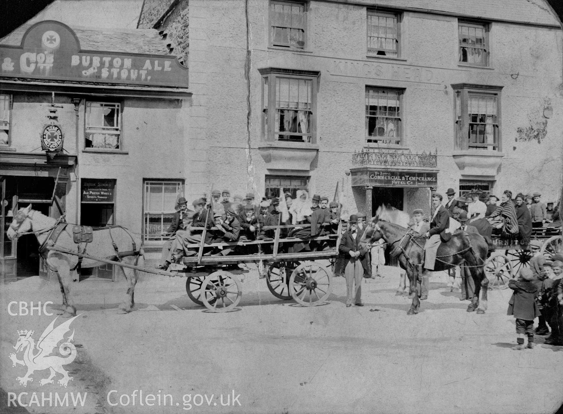 Digital copy of a black and white photograph showing the Albion Inn, Llanrwst, loaned for copying by Thomas Lloyd.