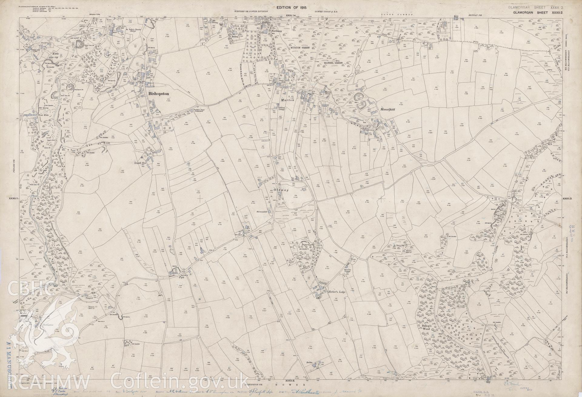 Copy of Ordnance Survey 25 inch Second Edition Proof map of Oystermouth.