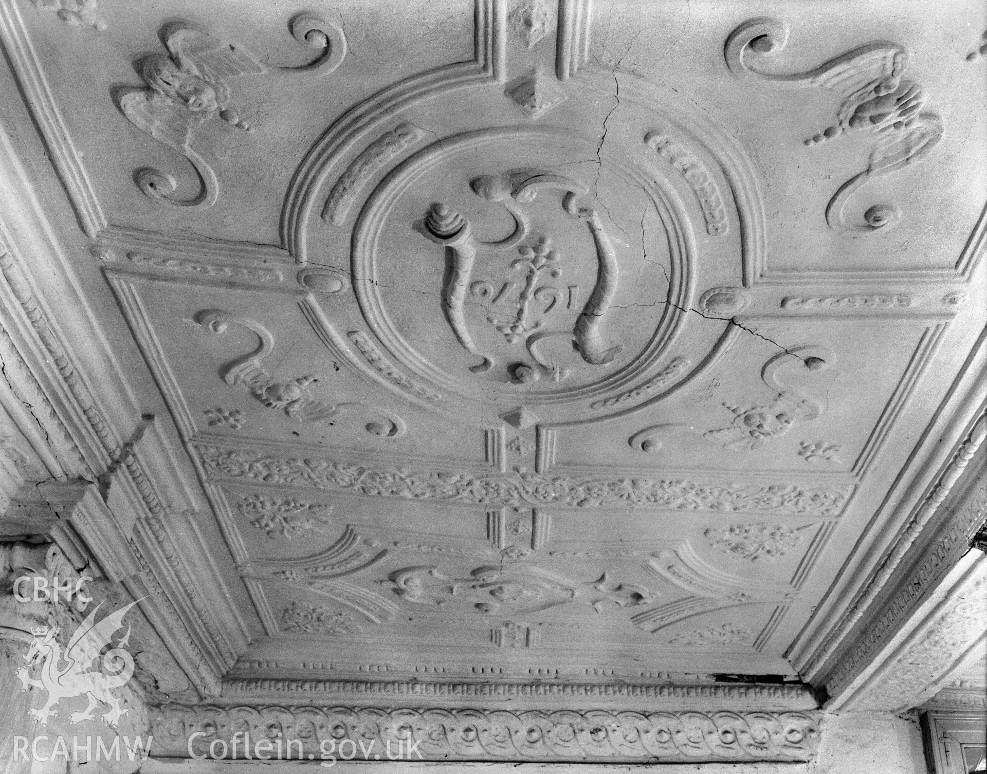 Interior, detail of ceiling in south room