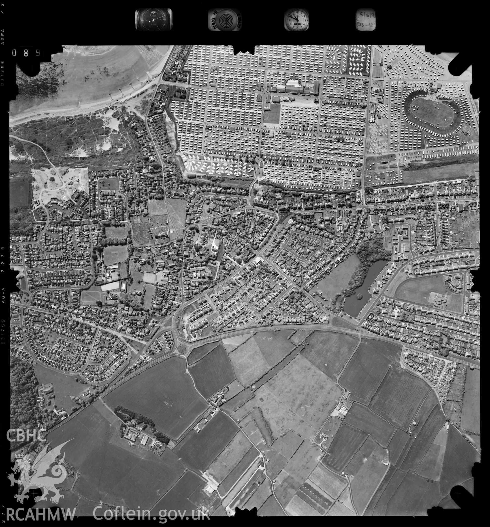 Digitized copy of an aerial photograph showing the Porthcawl area, taken by Ordnance Survey, 1993.