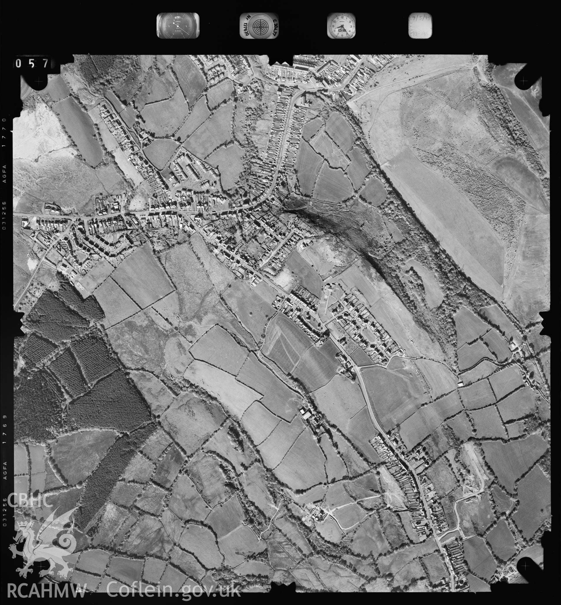 Digitized copy of an aerial photograph showing the Tumble area, taken by Ordnance Survey, 1993.