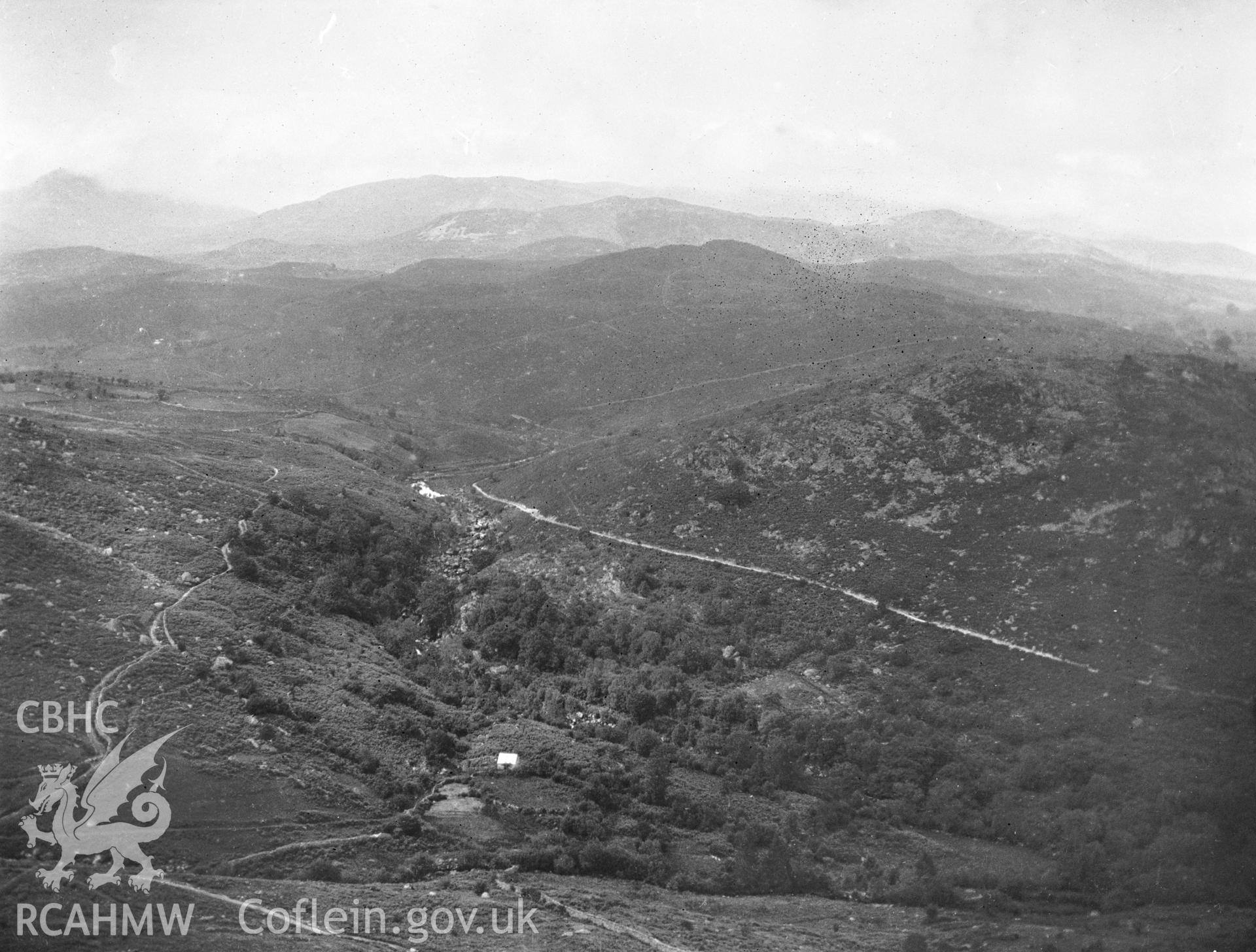 Black and white image showing Castell Carndochan.