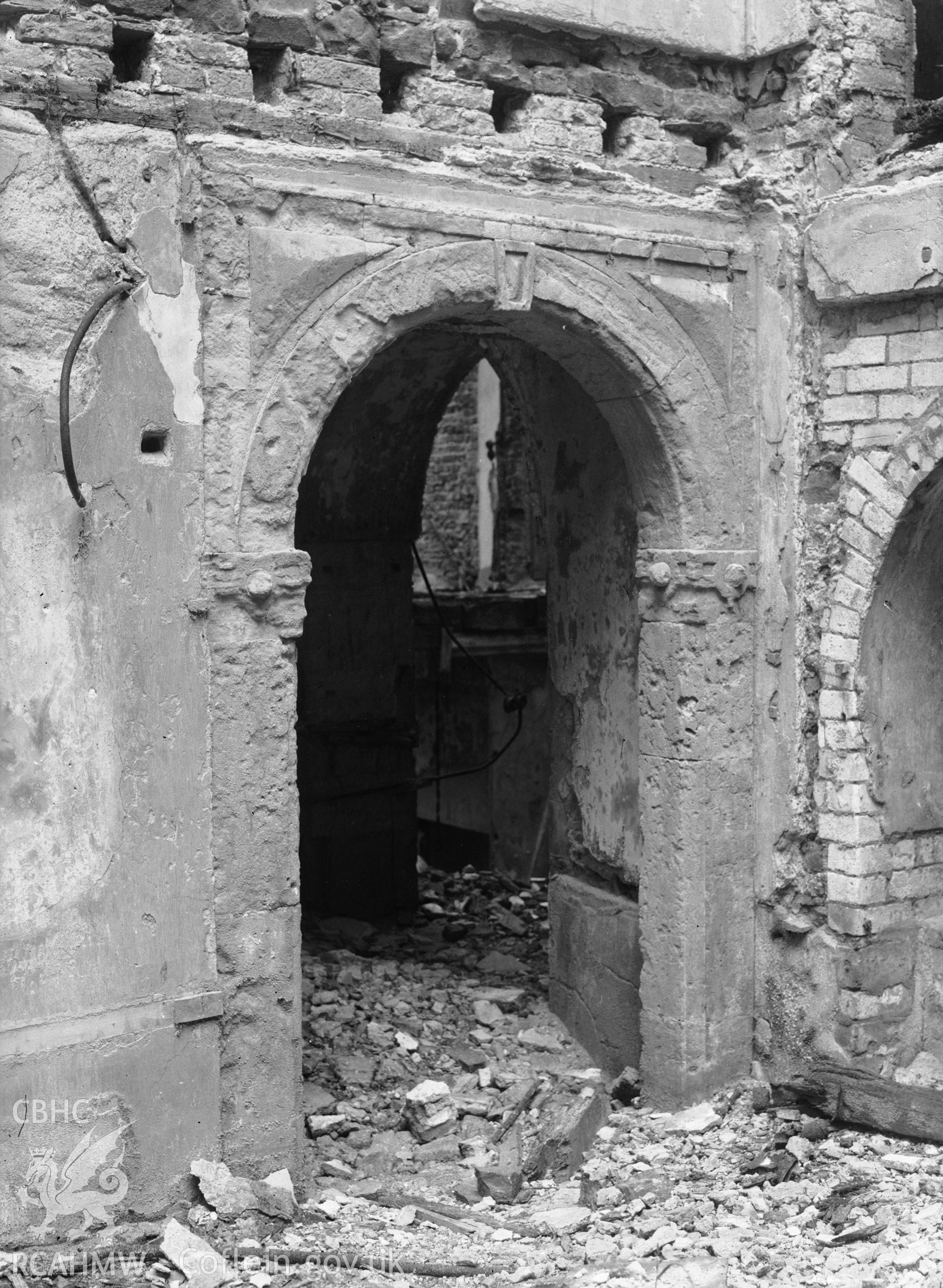 View of the west door in the hall at Ruperra Castle, taken in 1962.