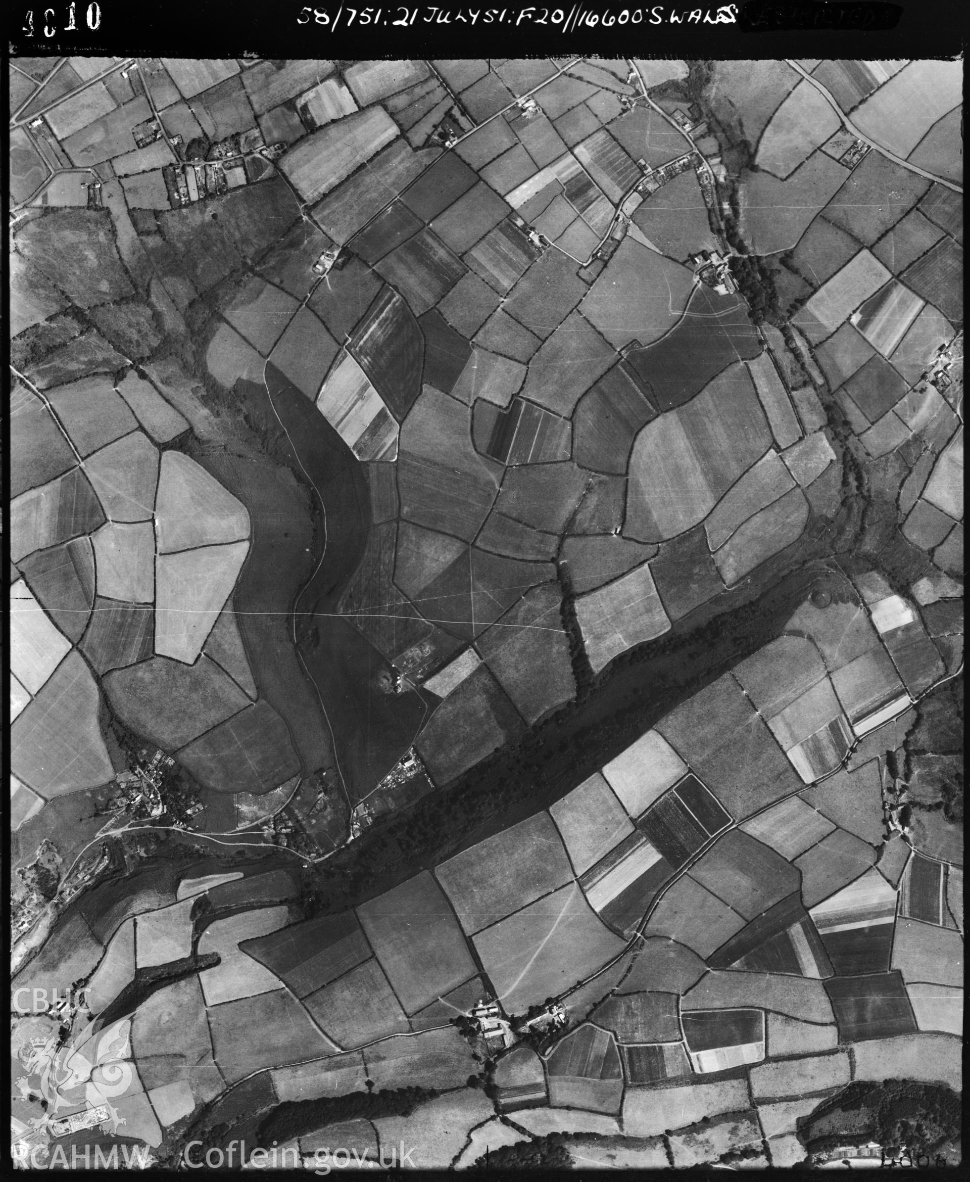 Black and white vertical aerial photograph taken by the RAF on 21/07/1951 at a scale of 1:10000. The photograph includes part of Cwm Capel area at Burry Port in Carmarthenshire.