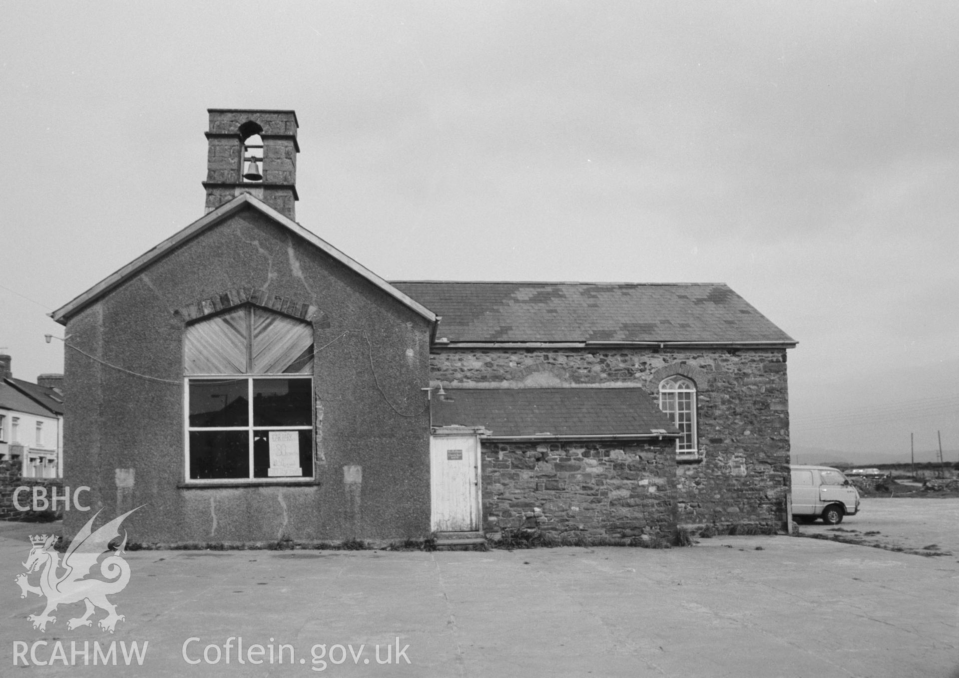 Black and white photograph showing the former National School at Borth produced by Malcolm Seaborne, September 1989.