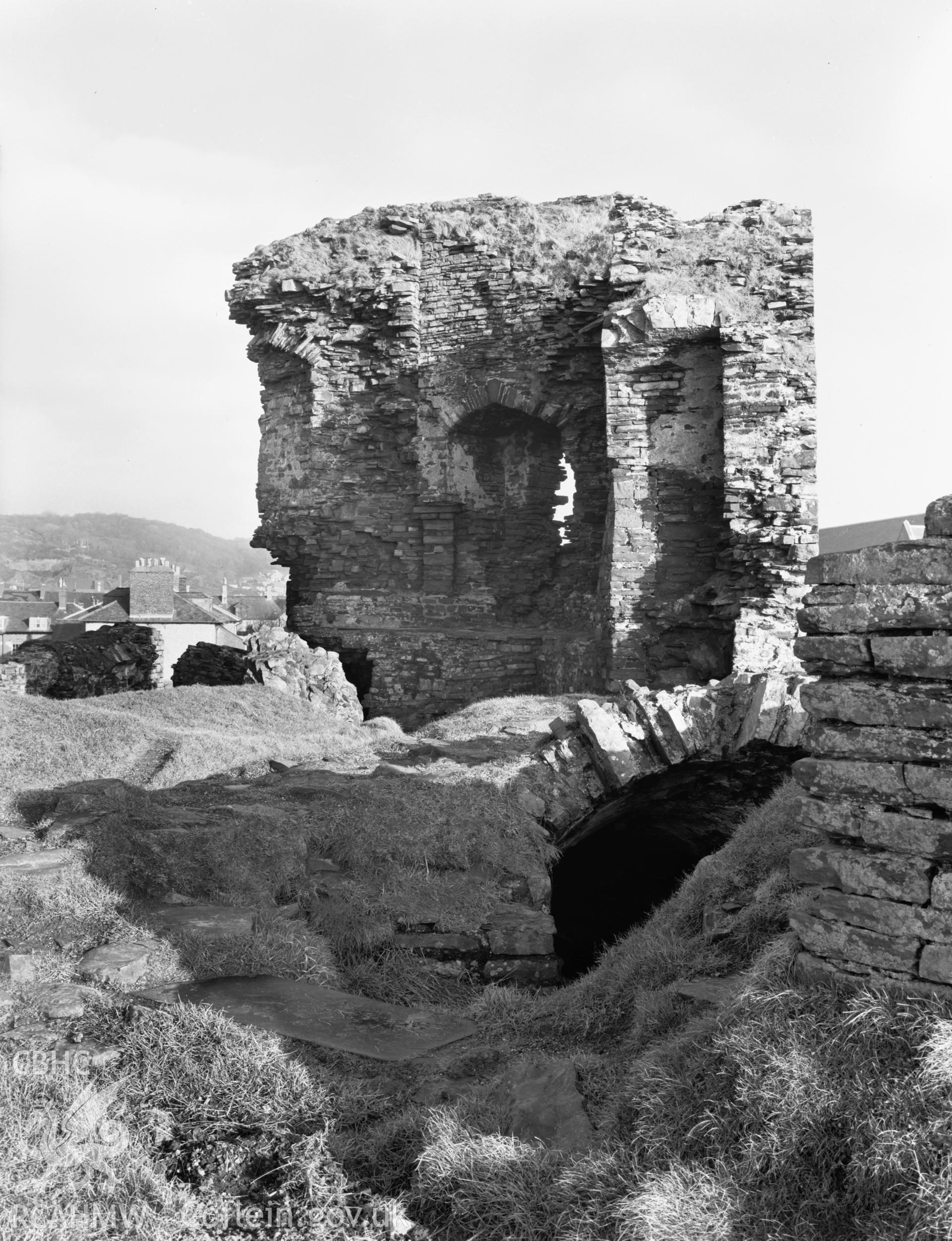 Landscape view of Aberystwyth Castle, part of gate house, taken 25.01.65.