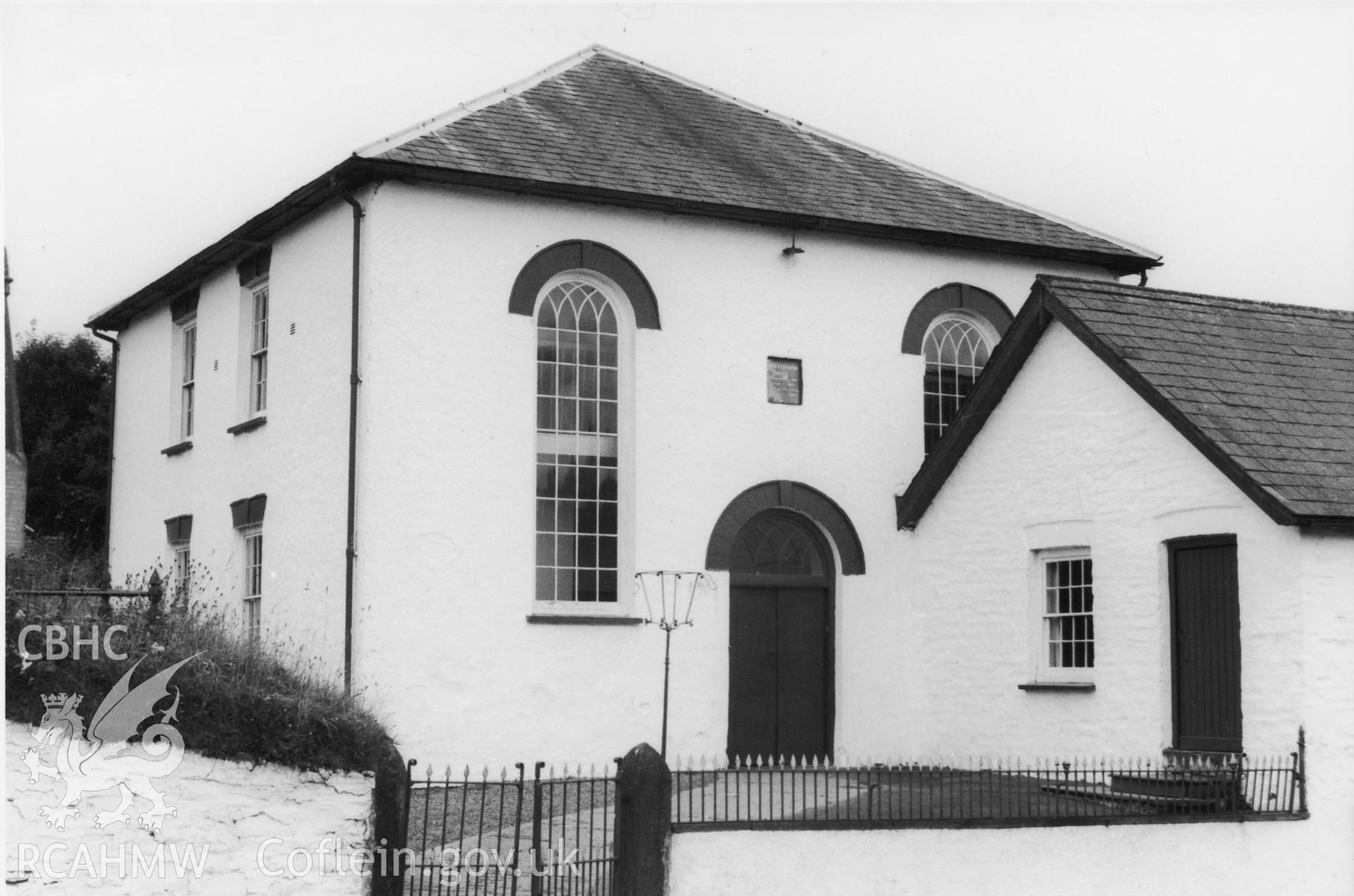 Black and white photo showing an exterior view of Capel Rhyd y Ceisiad, taken by Christopher Stell c.1969.