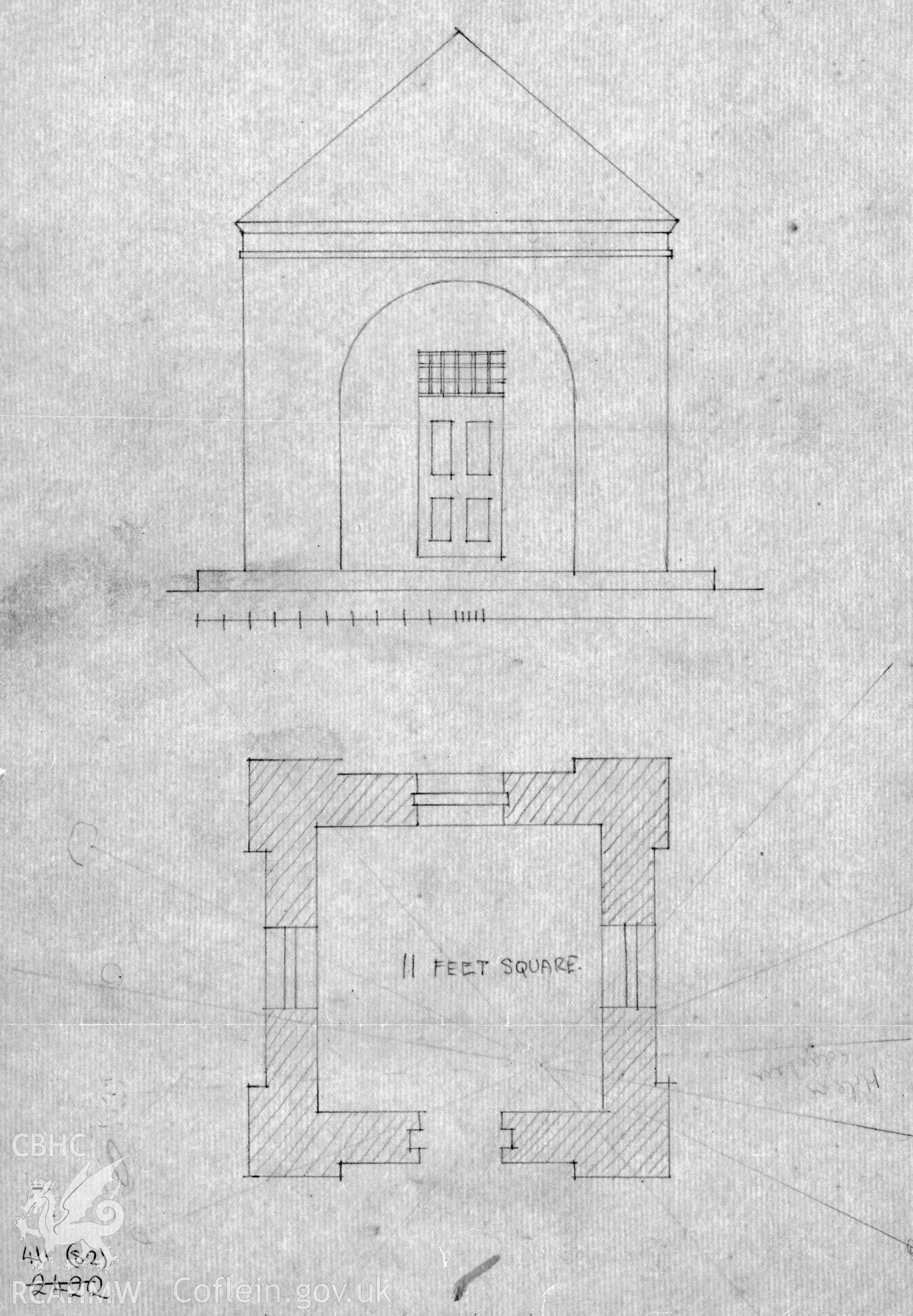 RCAHMW drawing (pencil on tracing paper) showing plan of Plas Newydd, Llanddeiniol Fab.