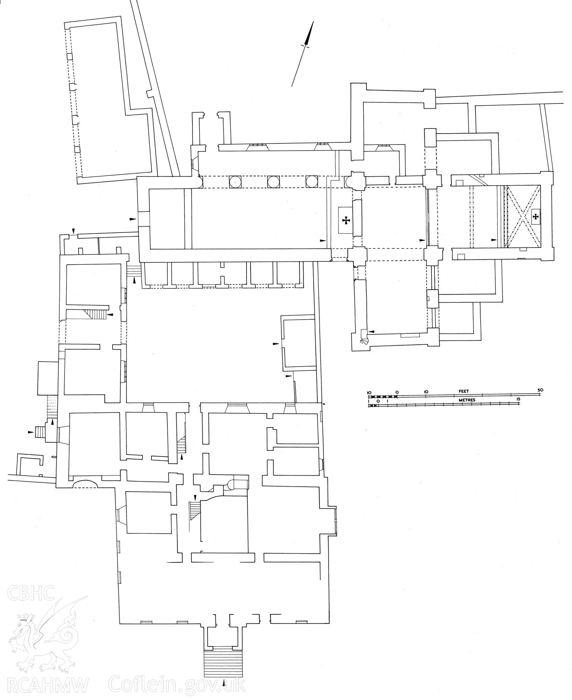 Copy of RCAHMW drawing showing plan of St Michaels Church, Ewenny Priory, Glamorgan.