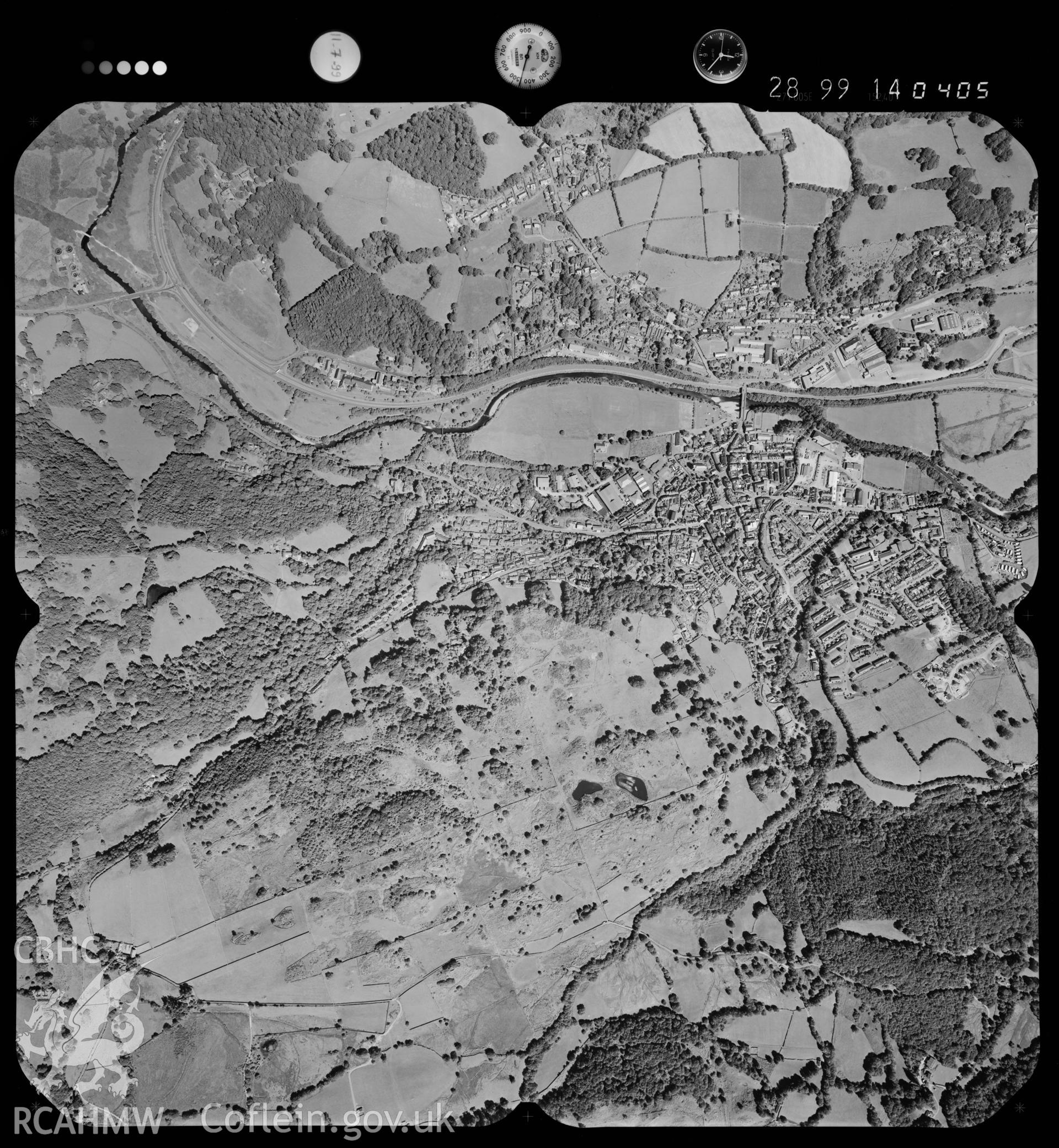 Digitized copy of an aerial photograph showing area to the west of Dolgellau, taken by Ordnance Survey,  1999.