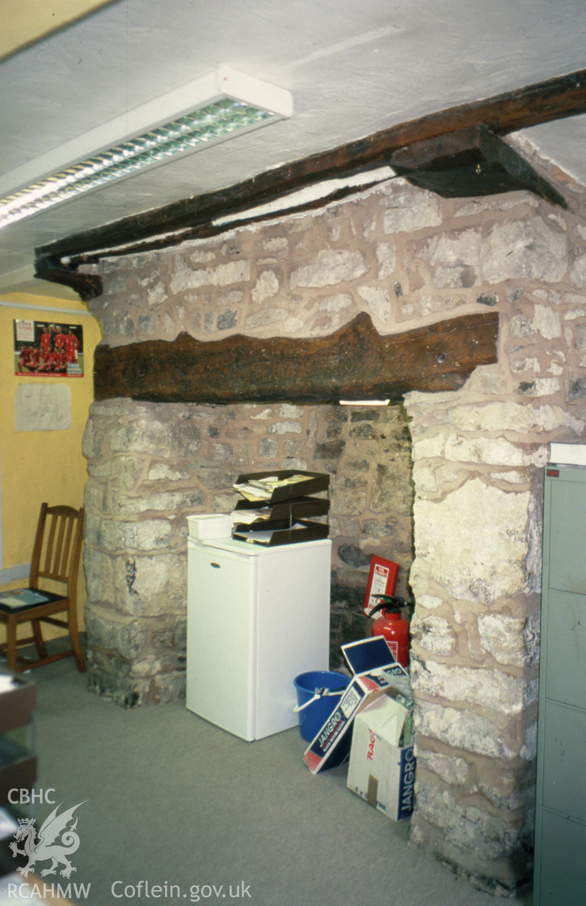 Interior view showing hall fireplace.