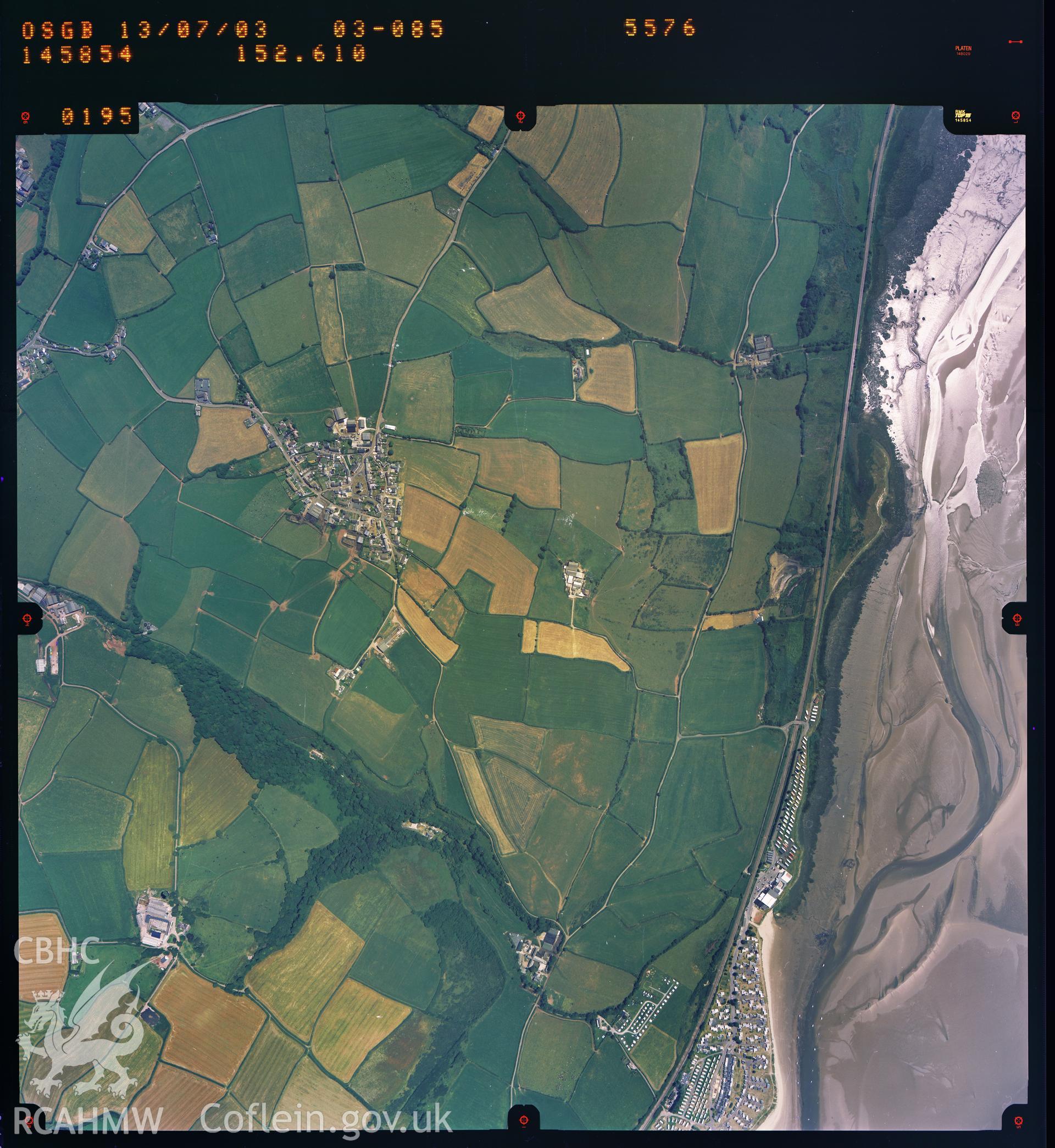 Digitized copy of a colour aerial photograph showing the Llansaint area, taken by Ordnance Survey, 2003.