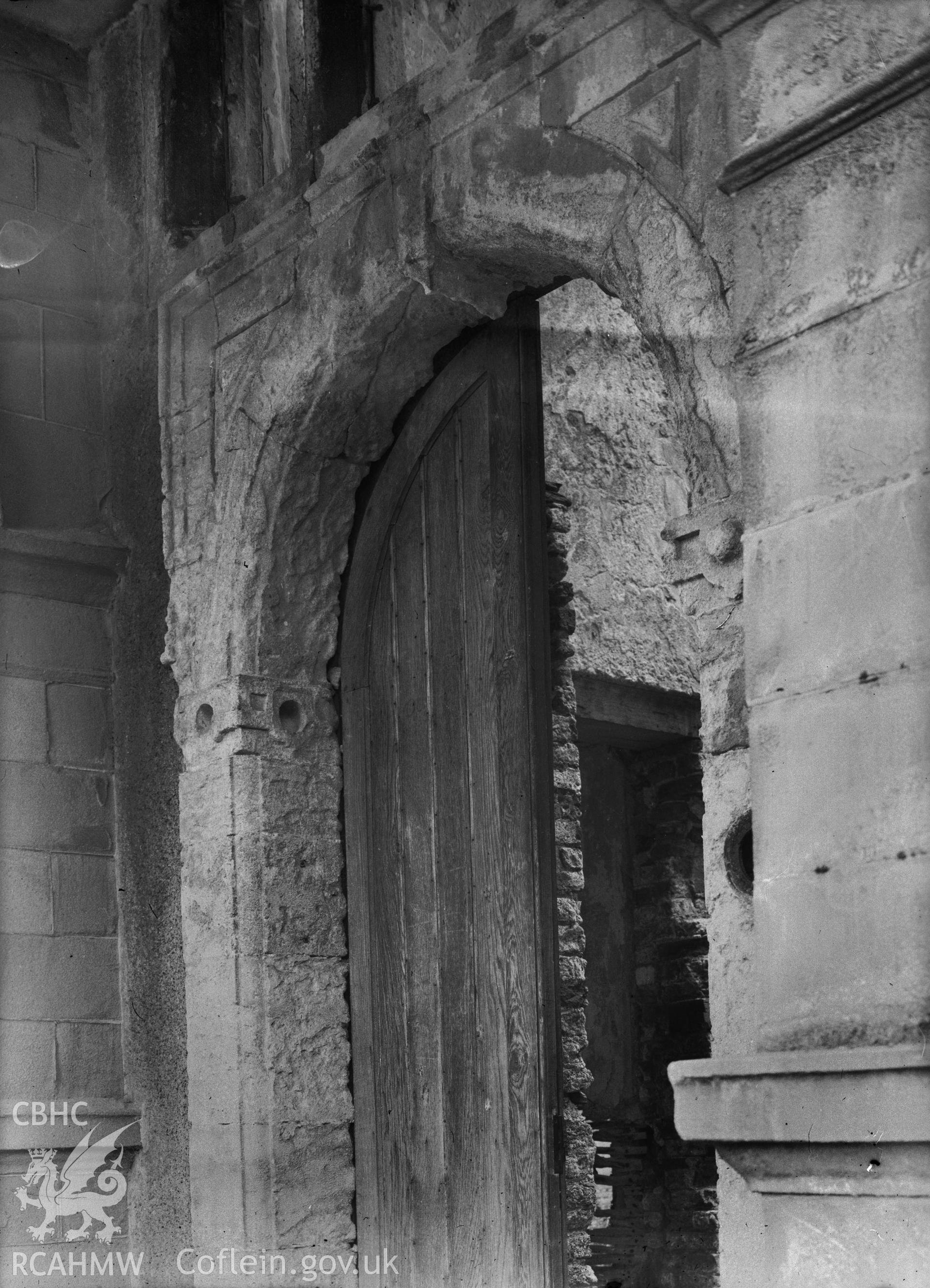 View of the east doorway of Ruperra Castle from the south east, taken in 1962.
